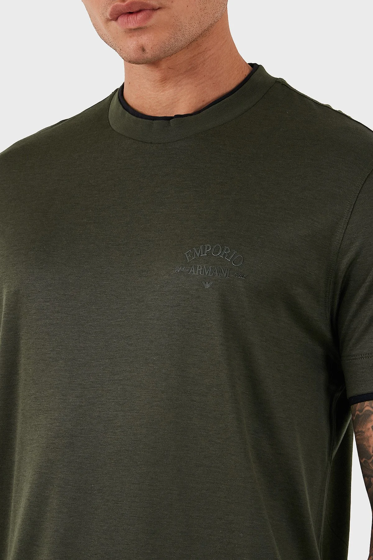 Emporio Armani Logolu Pamuklu Regular Fit Bisiklet Yaka Erkek T Shirt EM002939 AF18312 U8120 HAKİ - 6