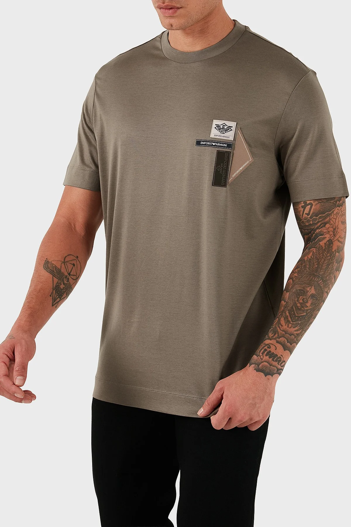 Emporio Armani Logolu Pamuklu Regular Fit Bisiklet Yaka Erkek T Shirt EM002959 AF18312 U6189 BEJ - 1