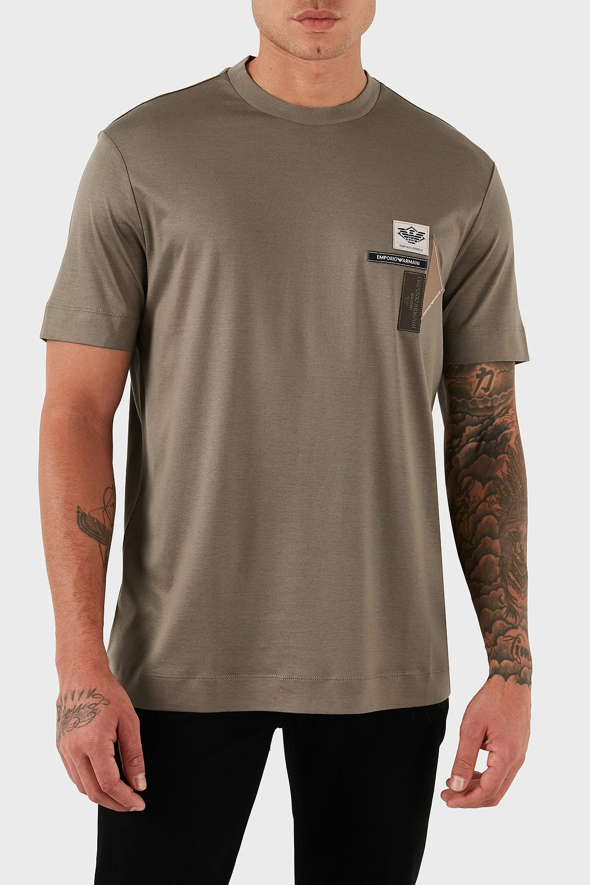 Emporio Armani Logolu Pamuklu Regular Fit Bisiklet Yaka Erkek T Shirt EM002959 AF18312 U6189 BEJ - 4