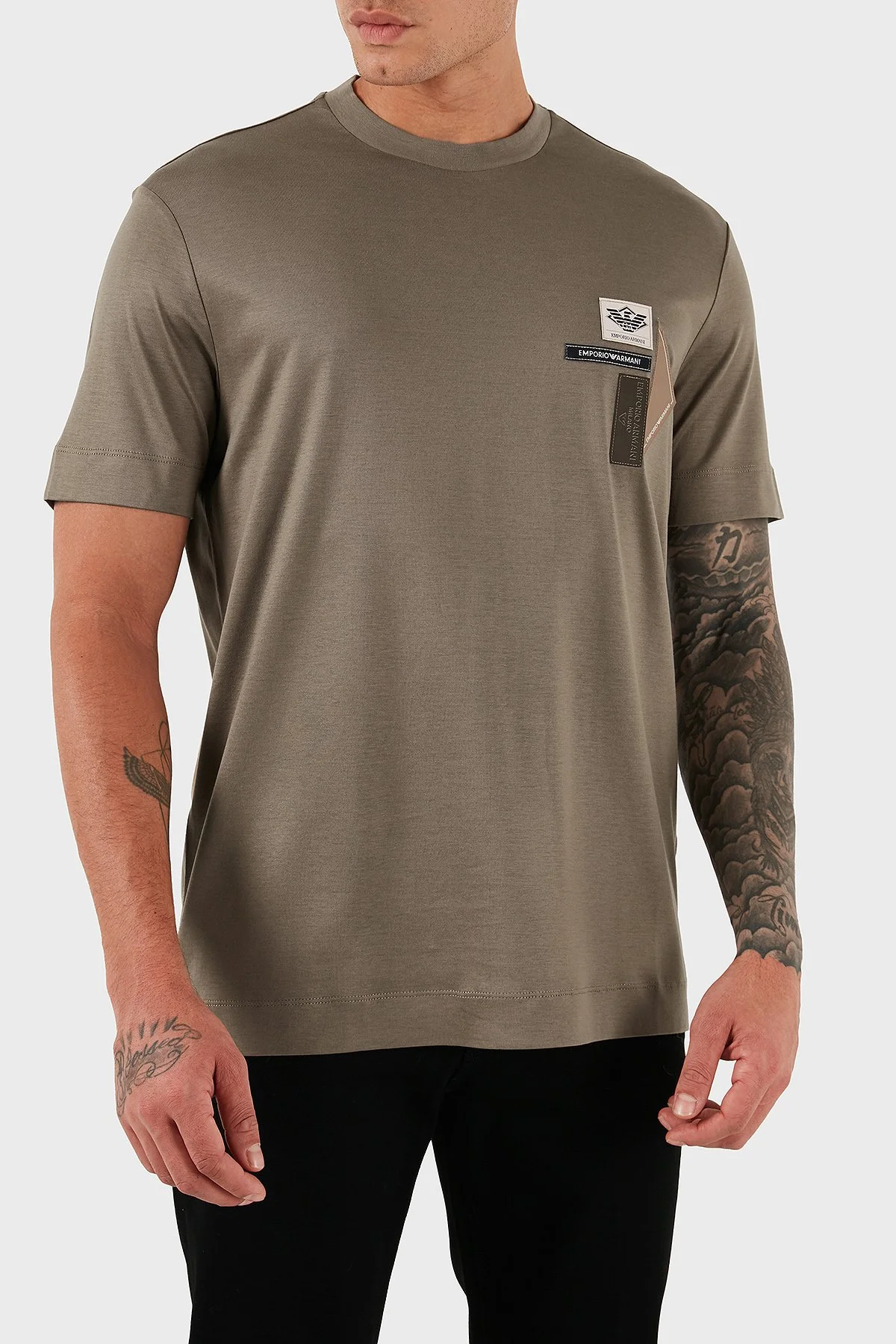 Emporio Armani Logolu Pamuklu Regular Fit Bisiklet Yaka Erkek T Shirt EM002959 AF18312 U6189 BEJ - 5