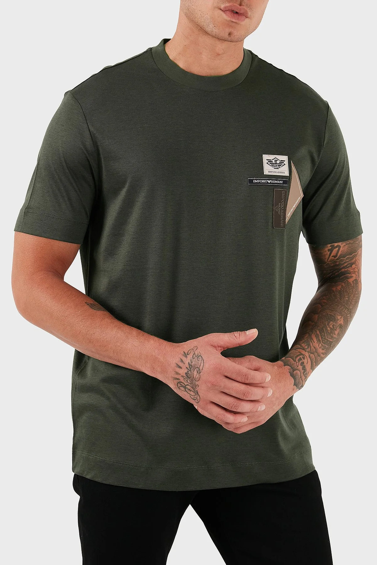 Emporio Armani Logolu Pamuklu Regular Fit Bisiklet Yaka Erkek T Shirt EM002959 AF18312 U8120 HAKİ - 4