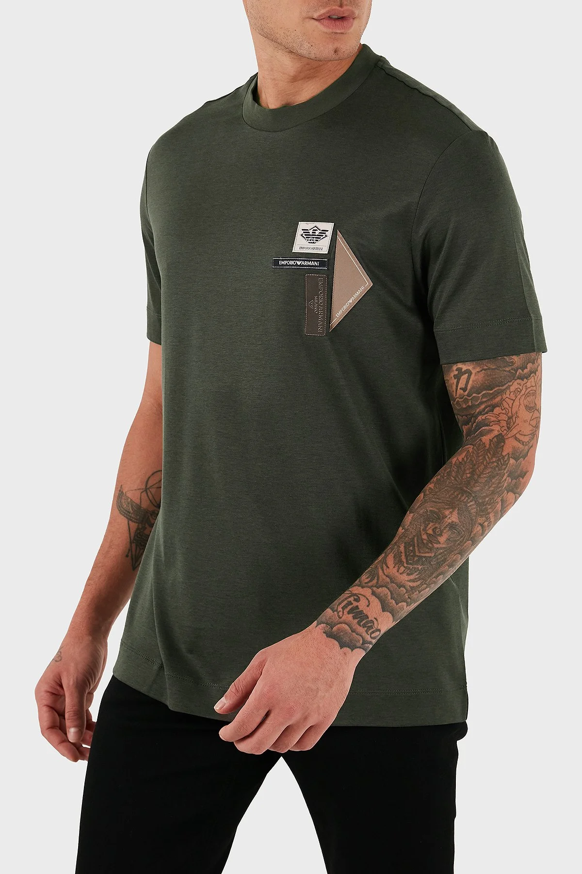 Emporio Armani Logolu Pamuklu Regular Fit Bisiklet Yaka Erkek T Shirt EM002959 AF18312 U8120 HAKİ - 5