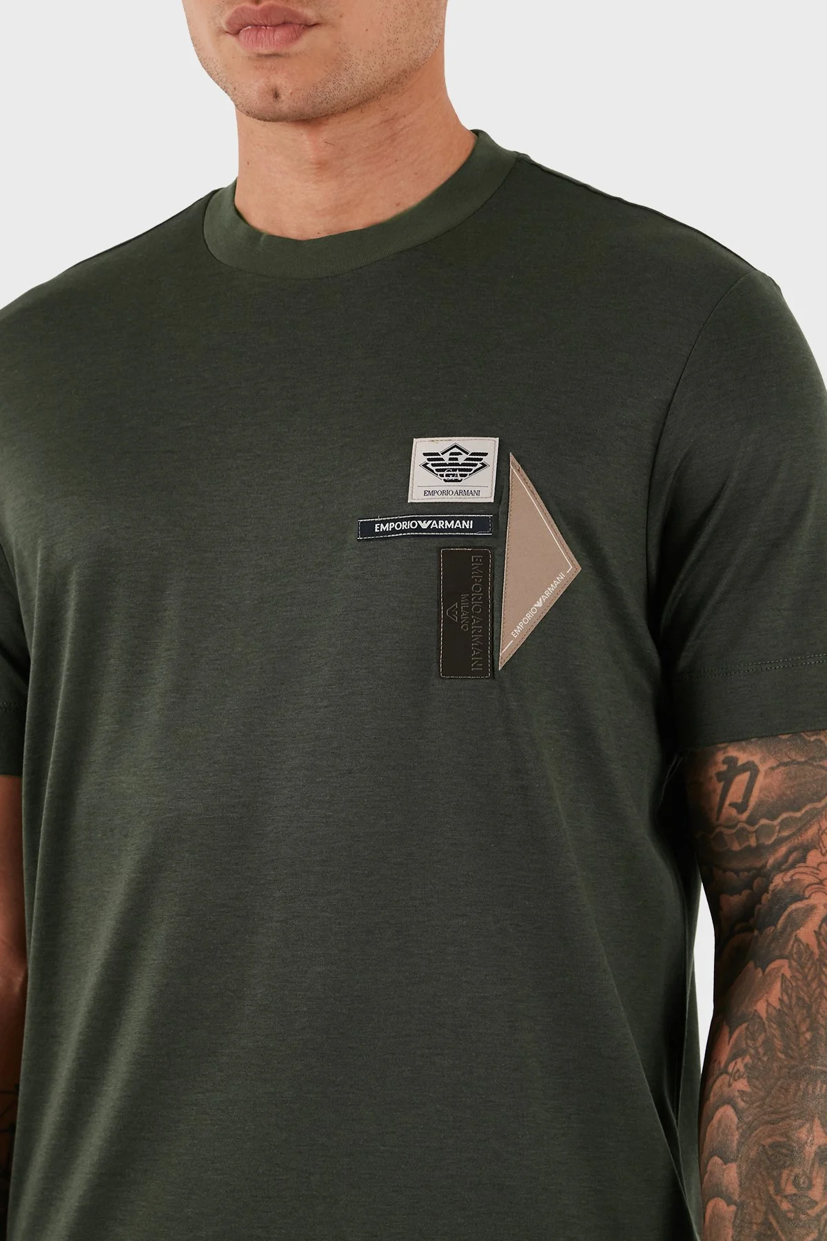 Emporio Armani Logolu Pamuklu Regular Fit Bisiklet Yaka Erkek T Shirt EM002959 AF18312 U8120 HAKİ - 6