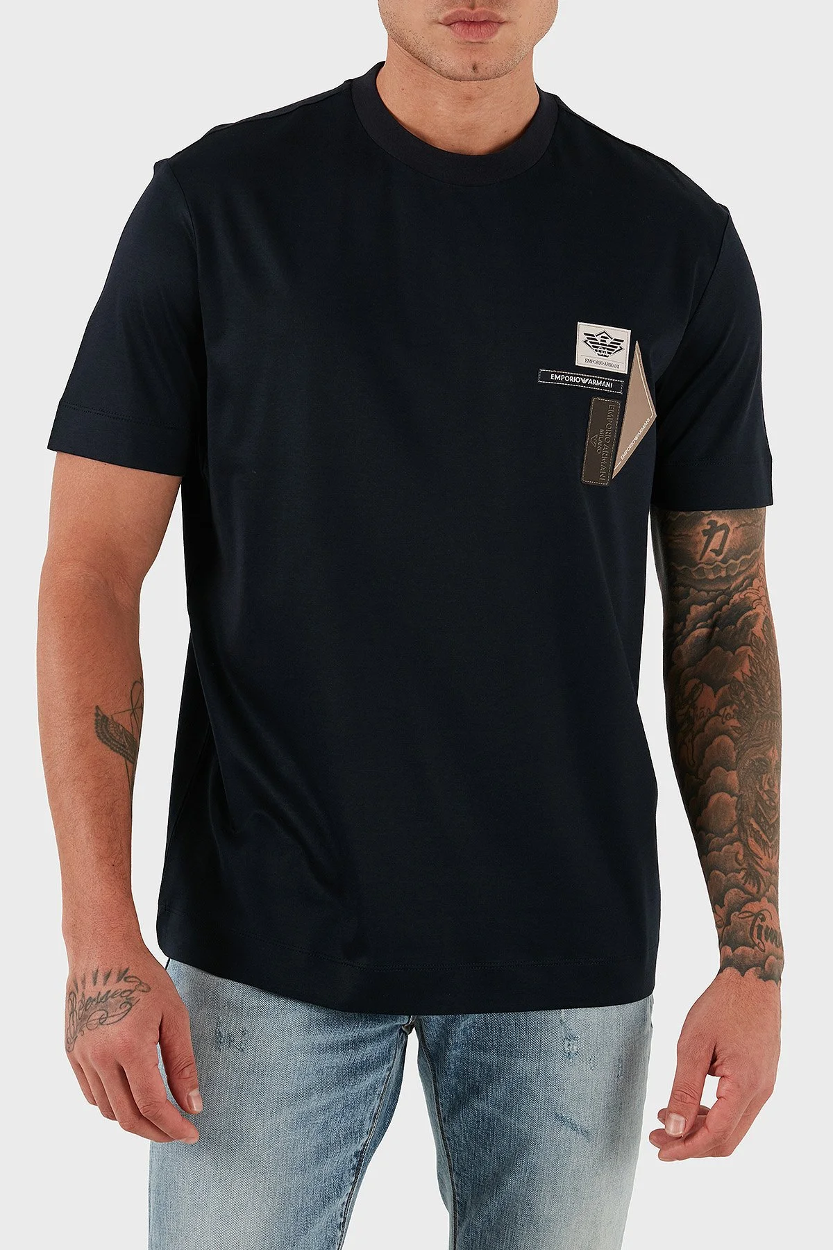 Emporio Armani Logolu Pamuklu Regular Fit Bisiklet Yaka Erkek T Shirt EM002959 AF18312 UB118 LACİVERT - 4