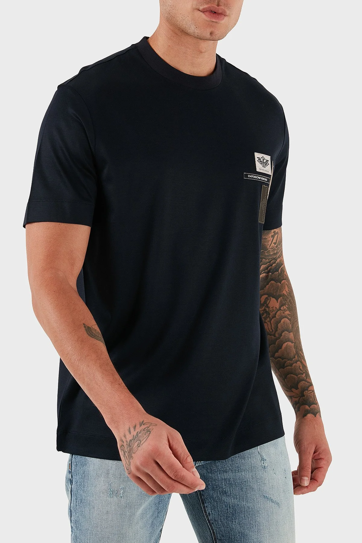 Emporio Armani Logolu Pamuklu Regular Fit Bisiklet Yaka Erkek T Shirt EM002959 AF18312 UB118 LACİVERT - 5