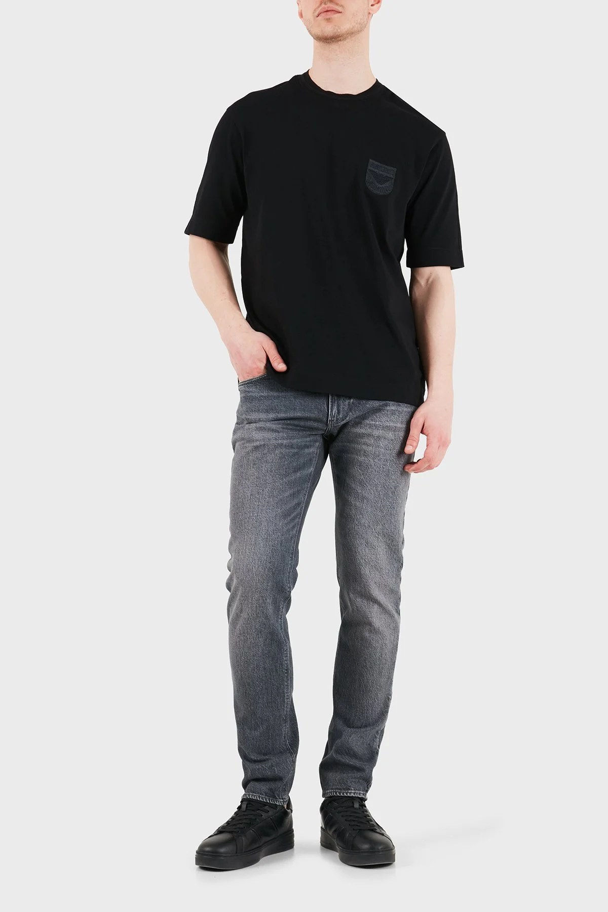 Emporio Armani Logolu Pamuklu Regular Fit Bisiklet Yaka Erkek T Shirt EM005247 AF13715 UC001 SİYAH - 2