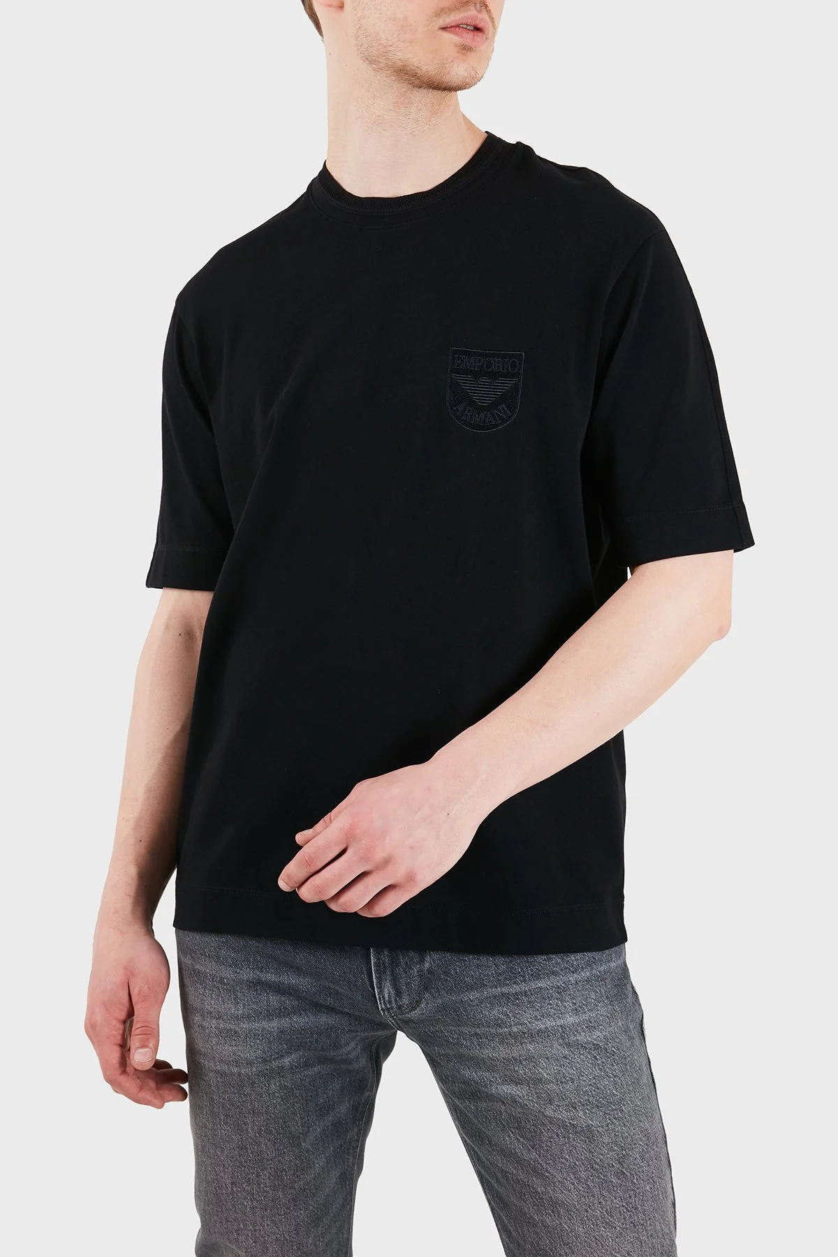 Emporio Armani Logolu Pamuklu Regular Fit Bisiklet Yaka Erkek T Shirt EM005247 AF13715 UC001 SİYAH - 4