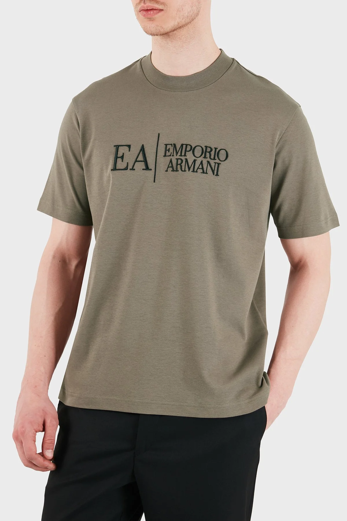 Emporio Armani Logolu Pamuklu Regular Fit Bisiklet Yaka Erkek T Shirt EM005551 AF25183 F6038 HAKİ - 5