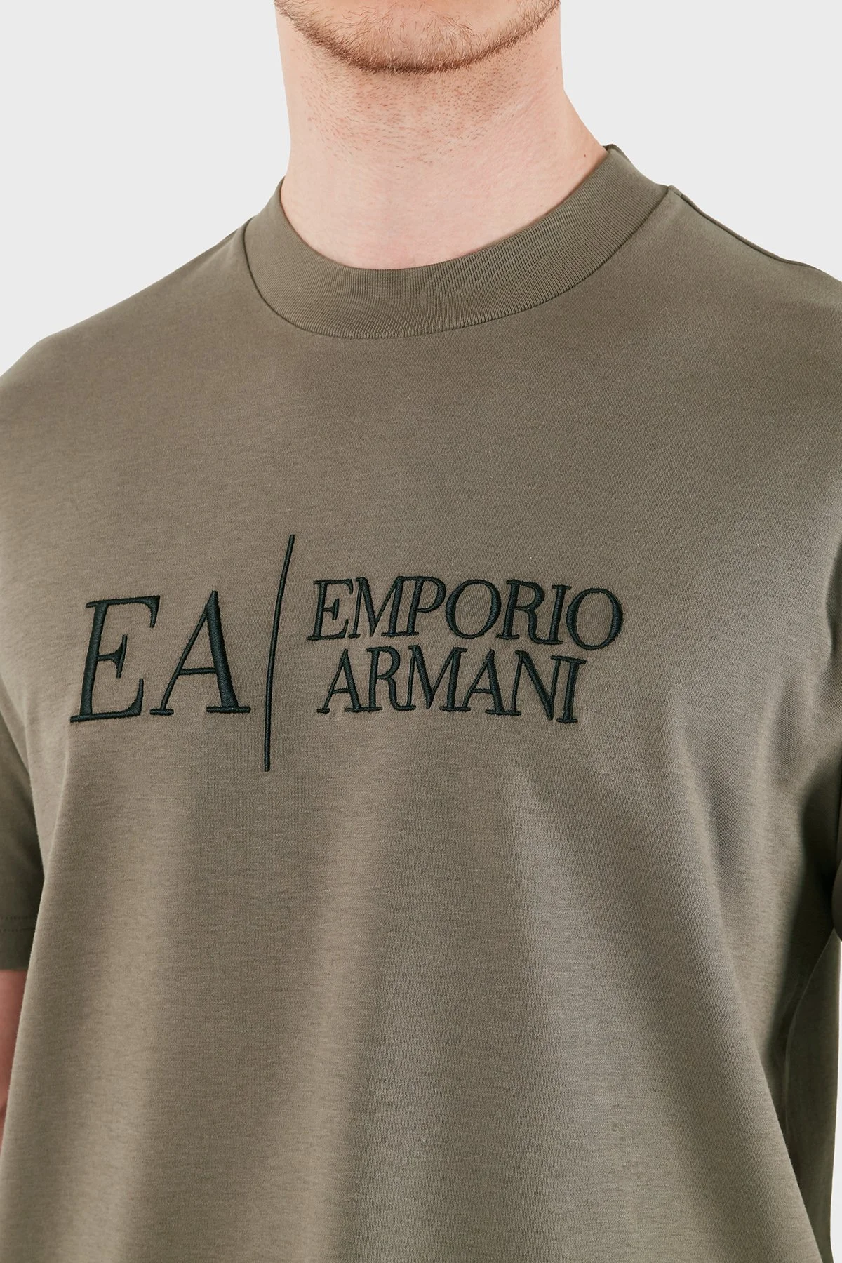 Emporio Armani Logolu Pamuklu Regular Fit Bisiklet Yaka Erkek T Shirt EM005551 AF25183 F6038 HAKİ - 6