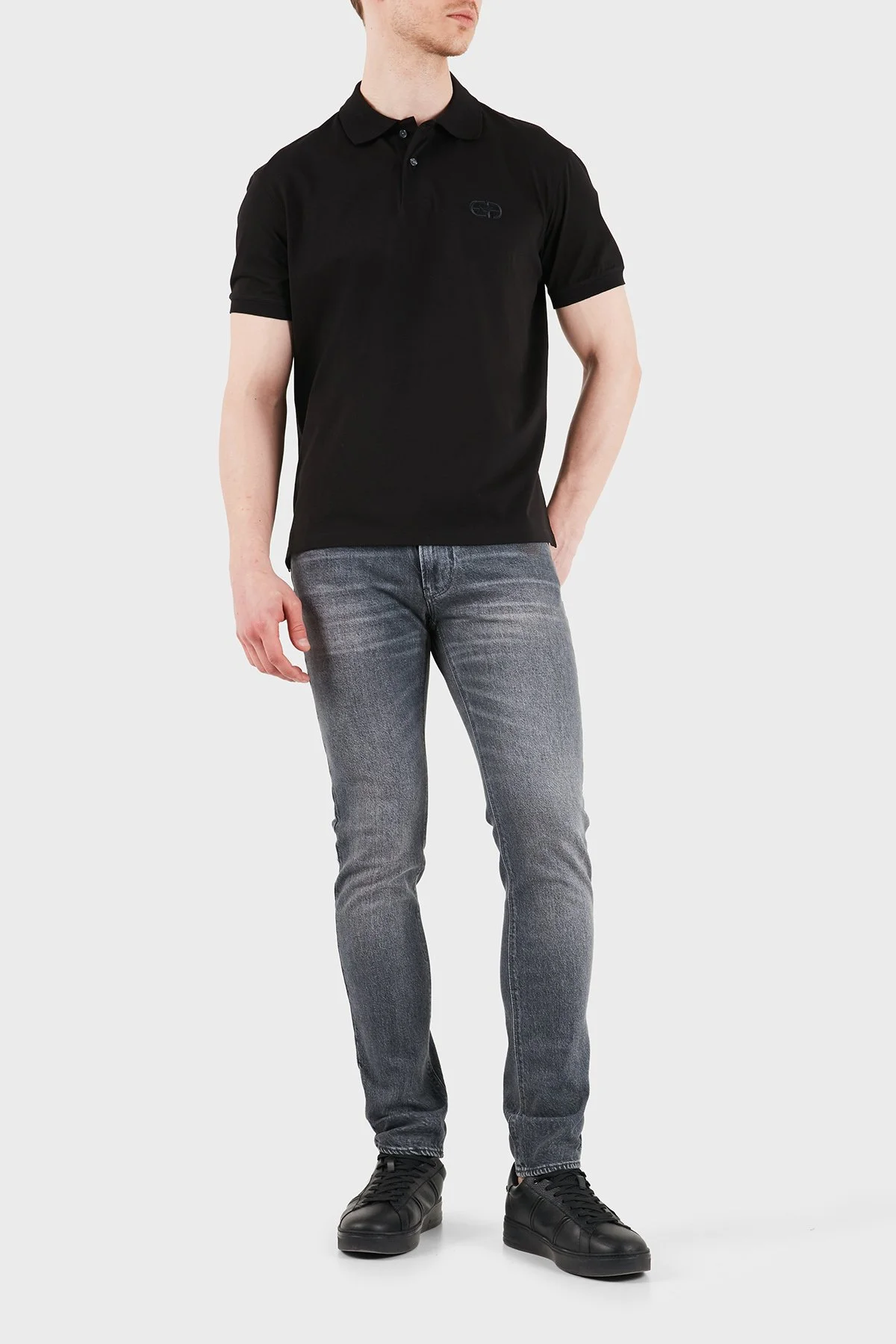 Emporio Armani Logolu Pamuklu Regular Fit Düğmeli Erkek Polo EM004579 AF13742 UC001 SİYAH - 2
