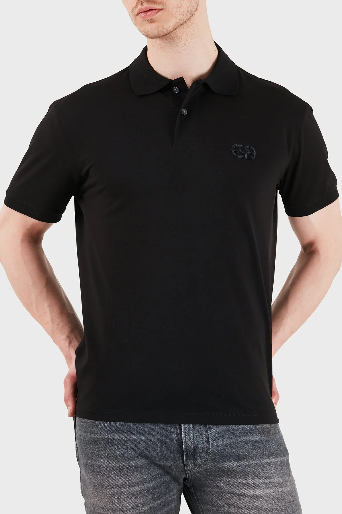 Emporio Armani Logolu Pamuklu Regular Fit Düğmeli Erkek Polo EM004579 AF13742 UC001 SİYAH - 4