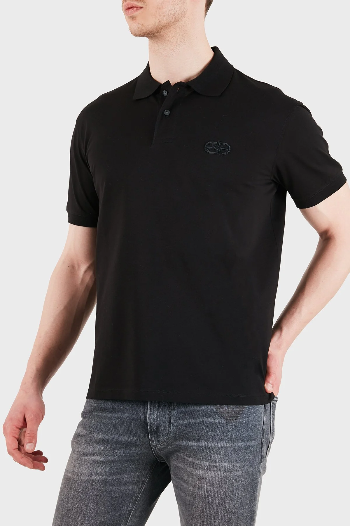Emporio Armani Logolu Pamuklu Regular Fit Düğmeli Erkek Polo EM004579 AF13742 UC001 SİYAH - 5