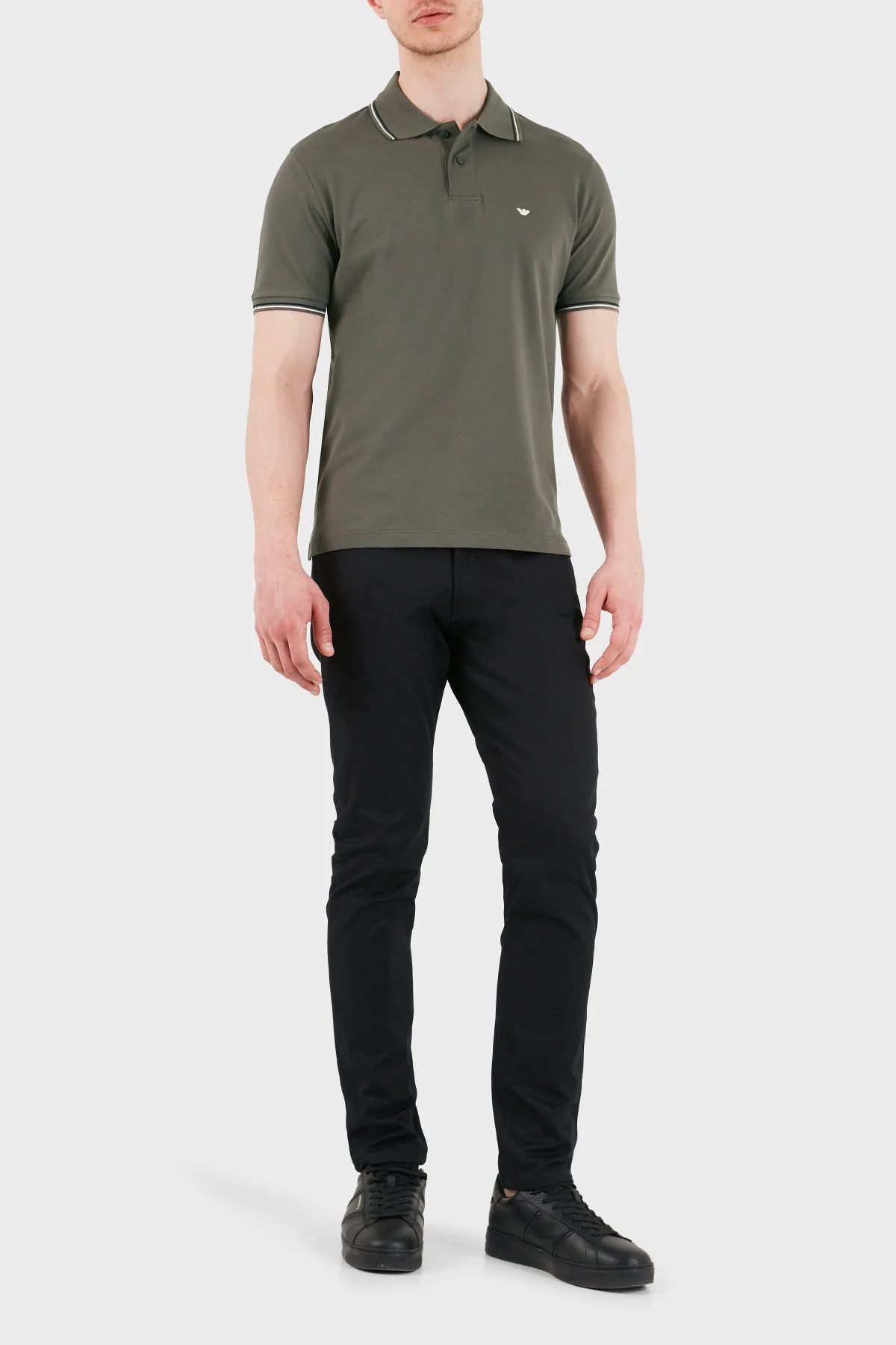Emporio Armani Logolu Pamuklu Regular Fit Düğmeli Erkek Polo EM004606 AF23090 U8143 HAKİ - 2