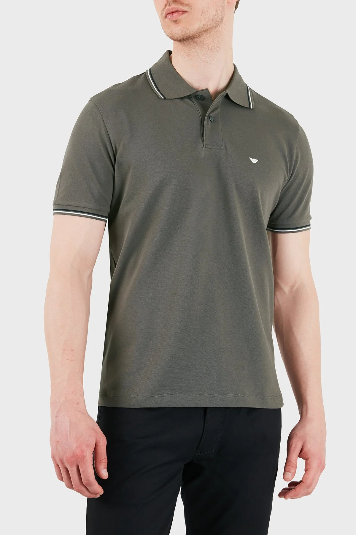 Emporio Armani Logolu Pamuklu Regular Fit Düğmeli Erkek Polo EM004606 AF23090 U8143 HAKİ - 4