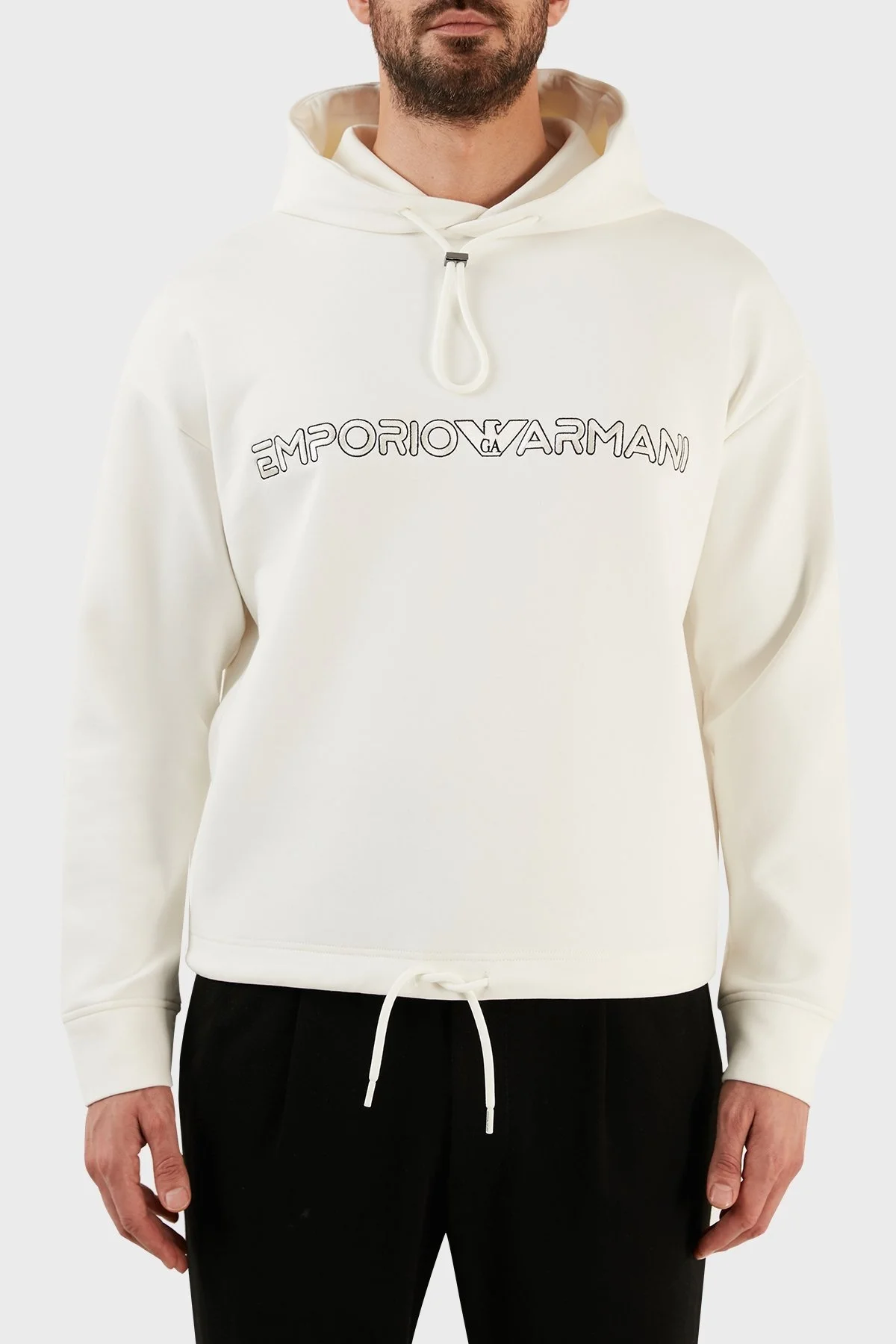 Emporio Armani Logolu Pamuklu Regular Fit Kapüşonlu Erkek Sweat 3R1MBC 1JHSZ 0101 BEYAZ - 1
