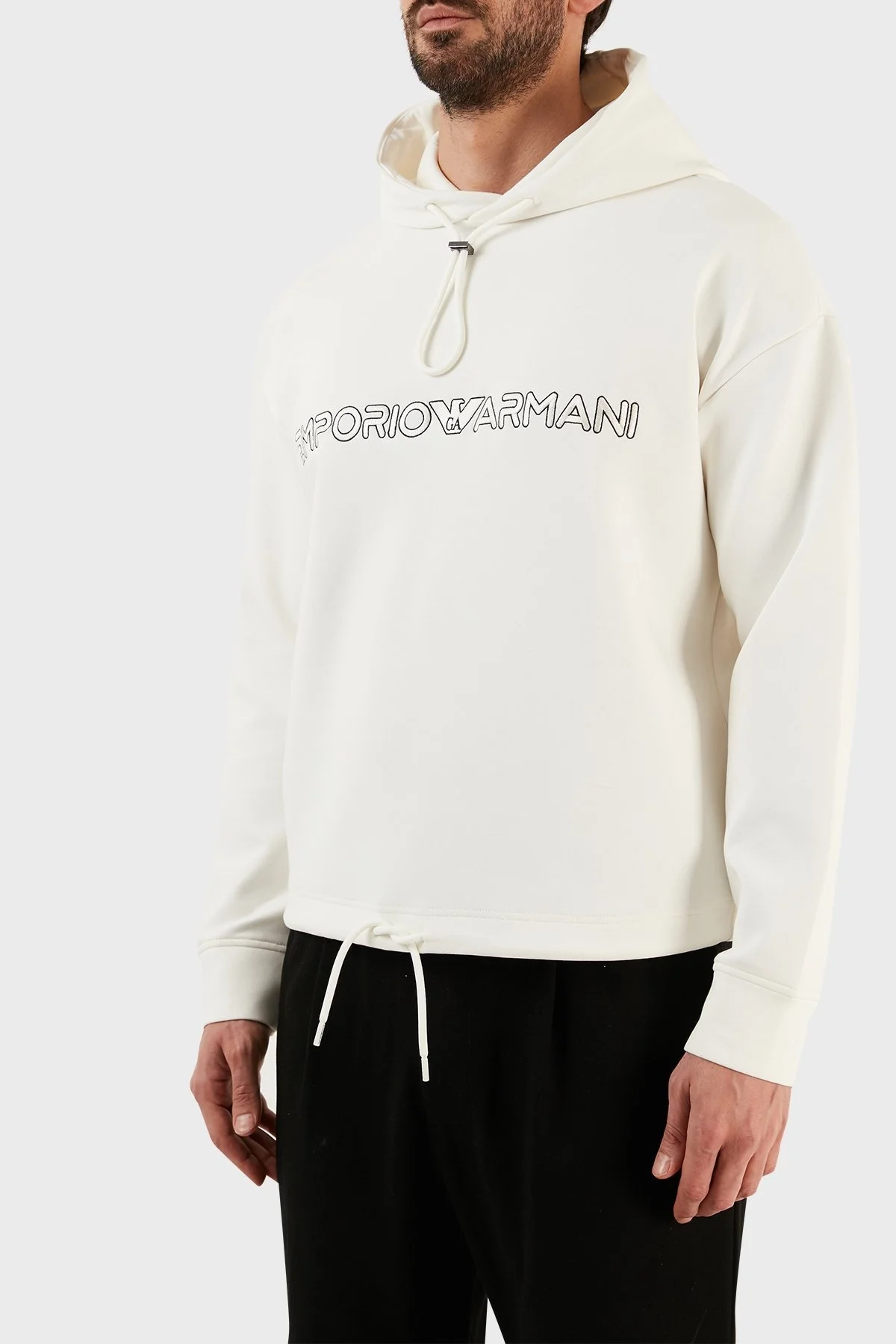 Emporio Armani Logolu Pamuklu Regular Fit Kapüşonlu Erkek Sweat 3R1MBC 1JHSZ 0101 BEYAZ - 2