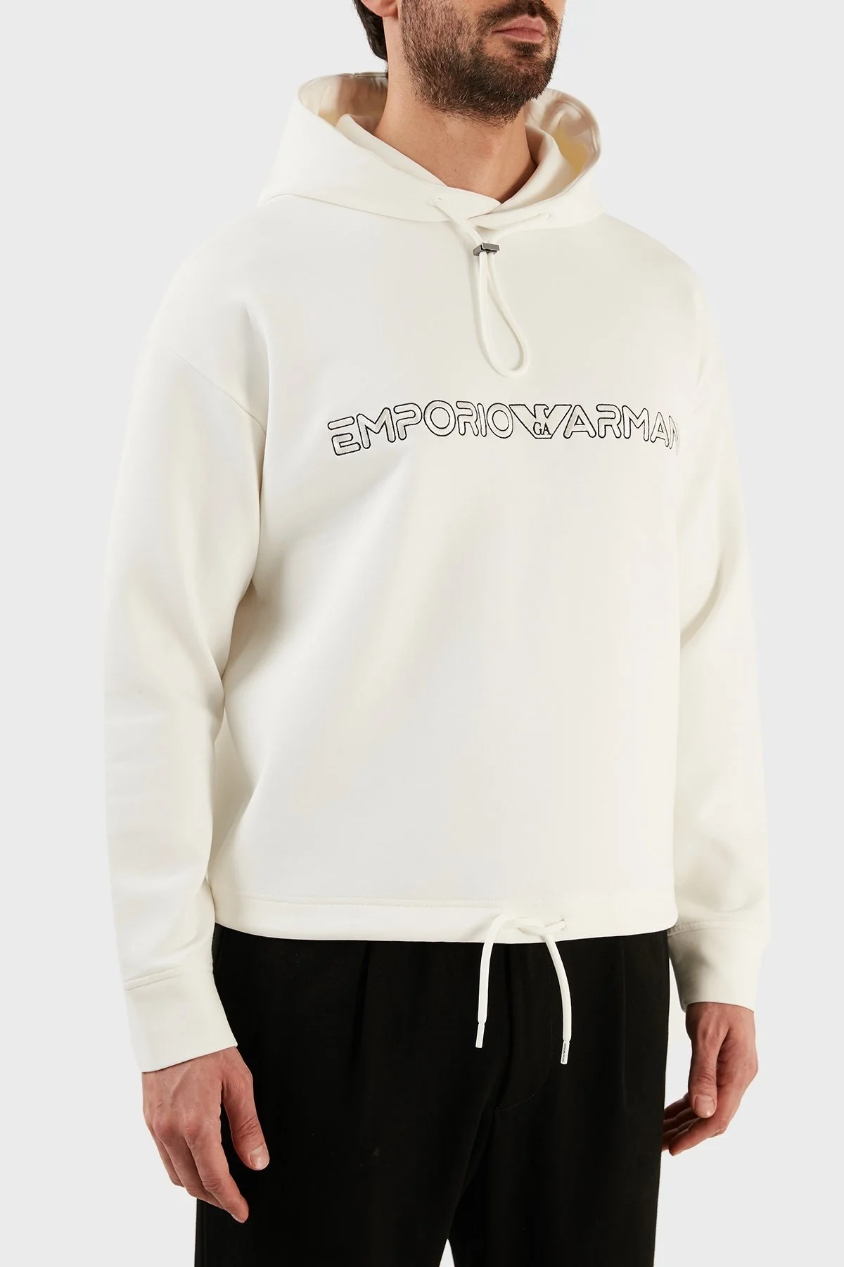 Emporio Armani Logolu Pamuklu Regular Fit Kapüşonlu Erkek Sweat 3R1MBC 1JHSZ 0101 BEYAZ - 3
