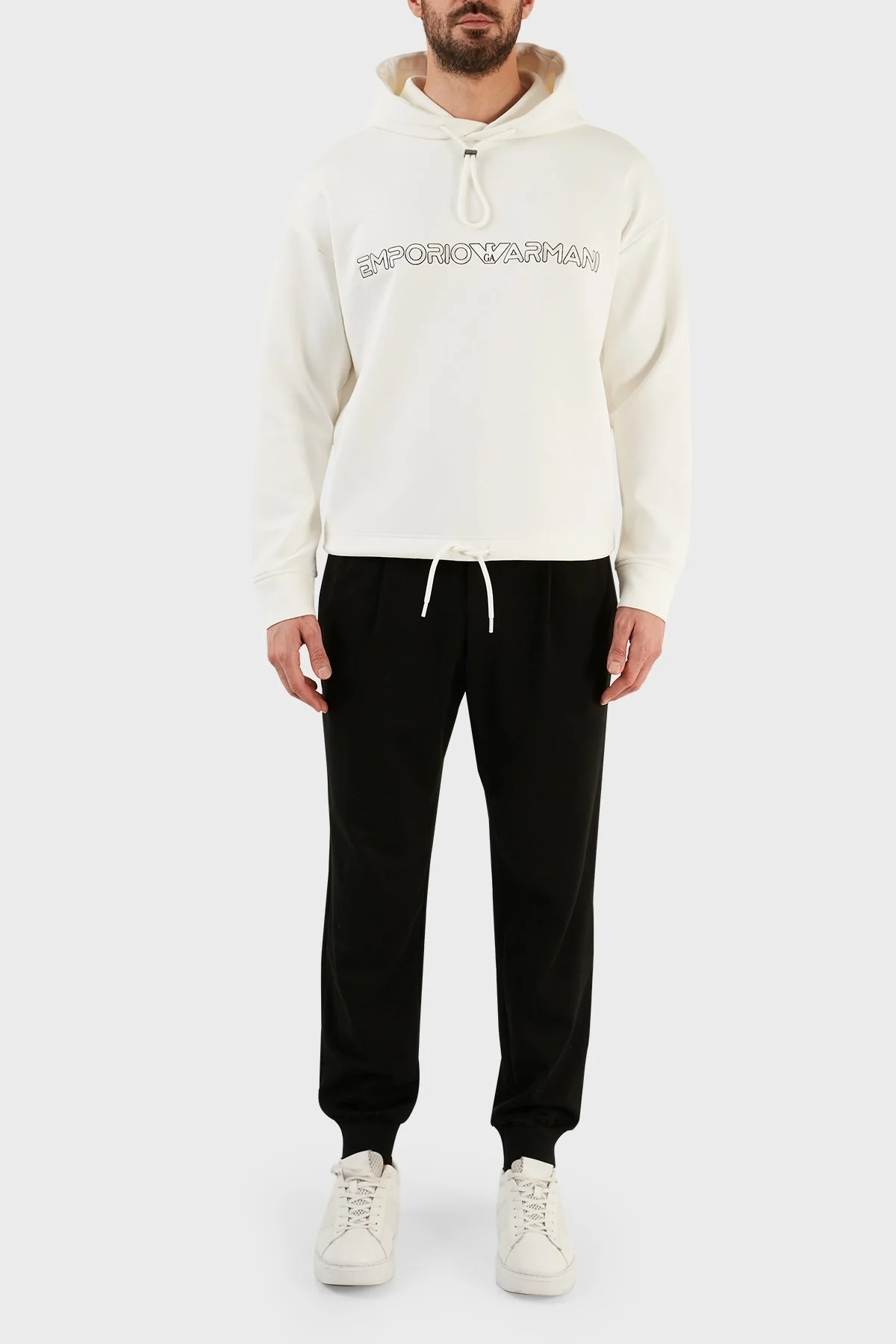 Emporio Armani Logolu Pamuklu Regular Fit Kapüşonlu Erkek Sweat 3R1MBC 1JHSZ 0101 BEYAZ - 4
