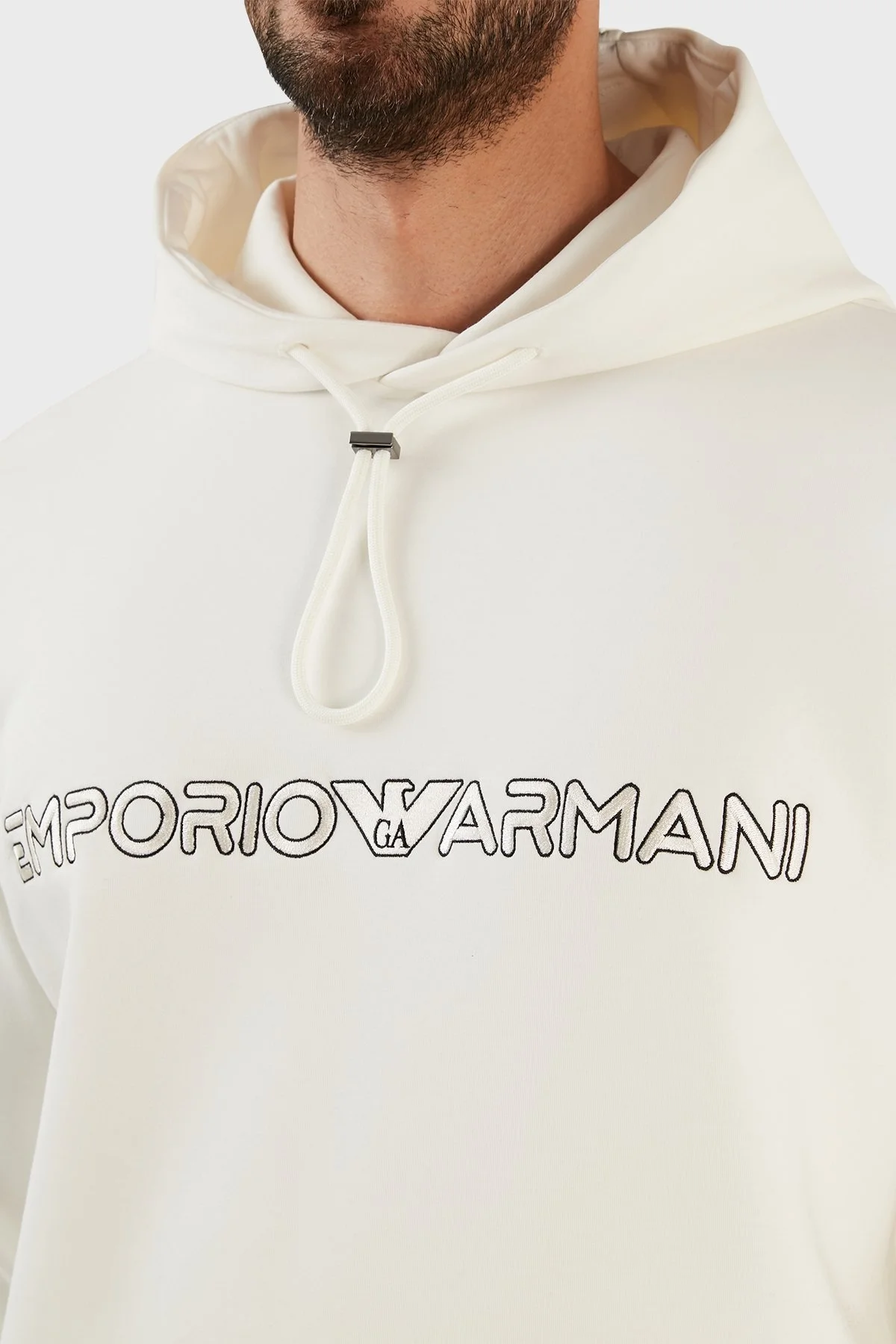 Emporio Armani Logolu Pamuklu Regular Fit Kapüşonlu Erkek Sweat 3R1MBC 1JHSZ 0101 BEYAZ - 5