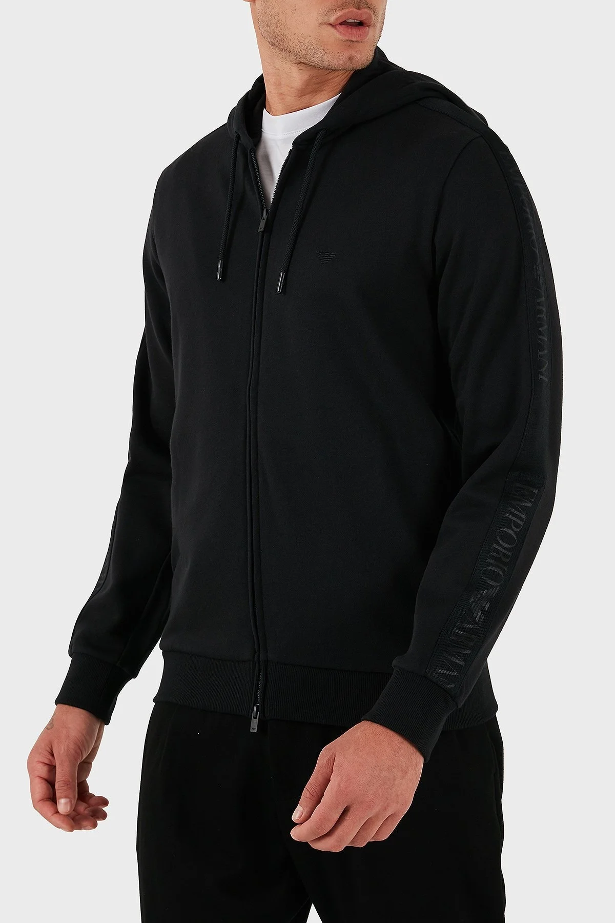 Emporio Armani Logolu Pamuklu Regular Fit Kapüşonlu Erkek Sweat EM000653 AF14976 UC001 SİYAH - 4