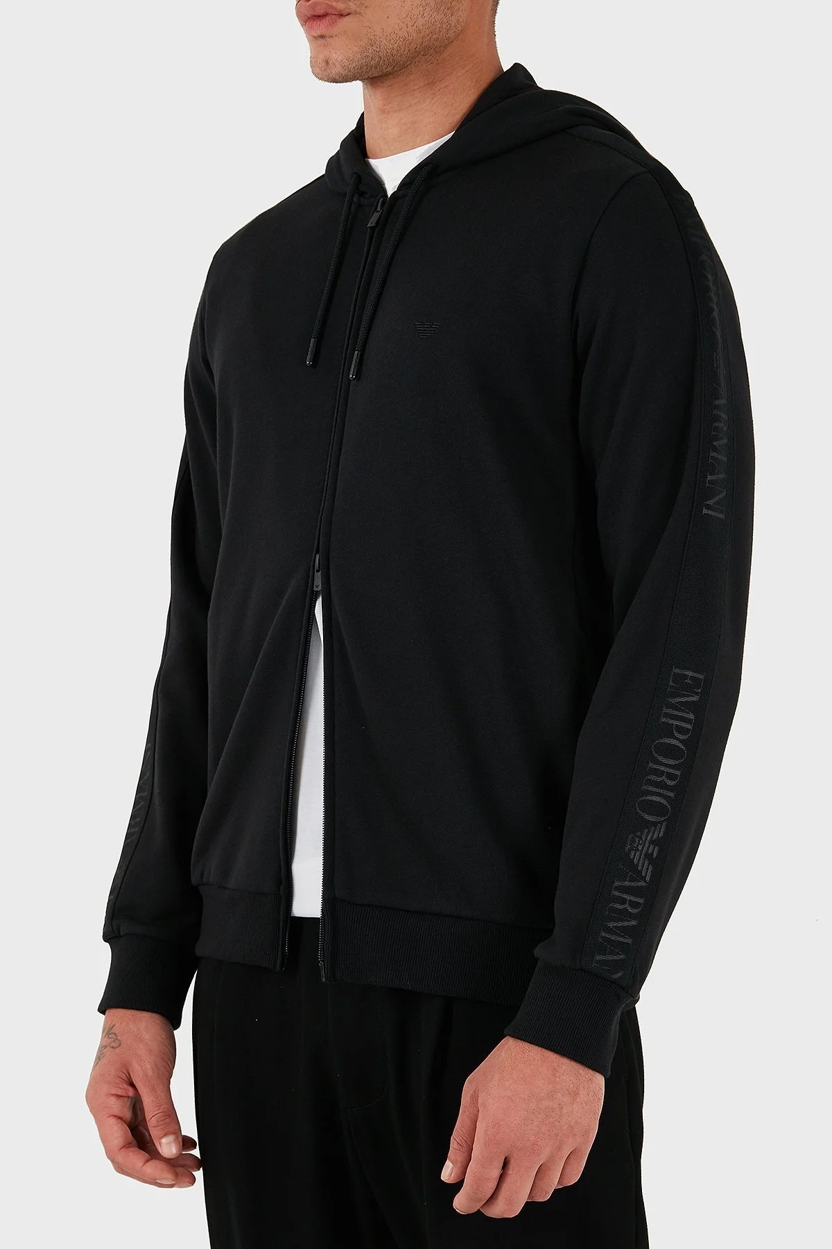 Emporio Armani Logolu Pamuklu Regular Fit Kapüşonlu Erkek Sweat EM000653 AF14976 UC001 SİYAH - 6