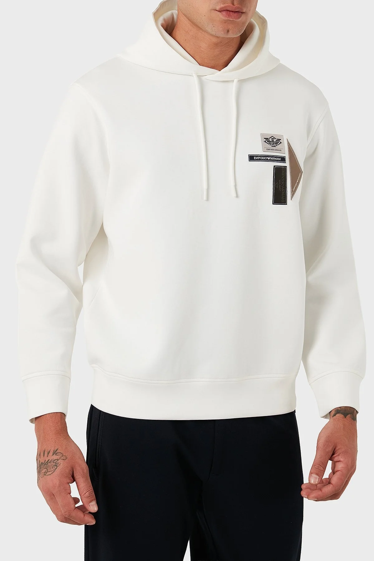 Emporio Armani Logolu Pamuklu Regular Fit Kapüşonlu Erkek Sweat EM003587 AF10013 U0003 BEYAZ - 3