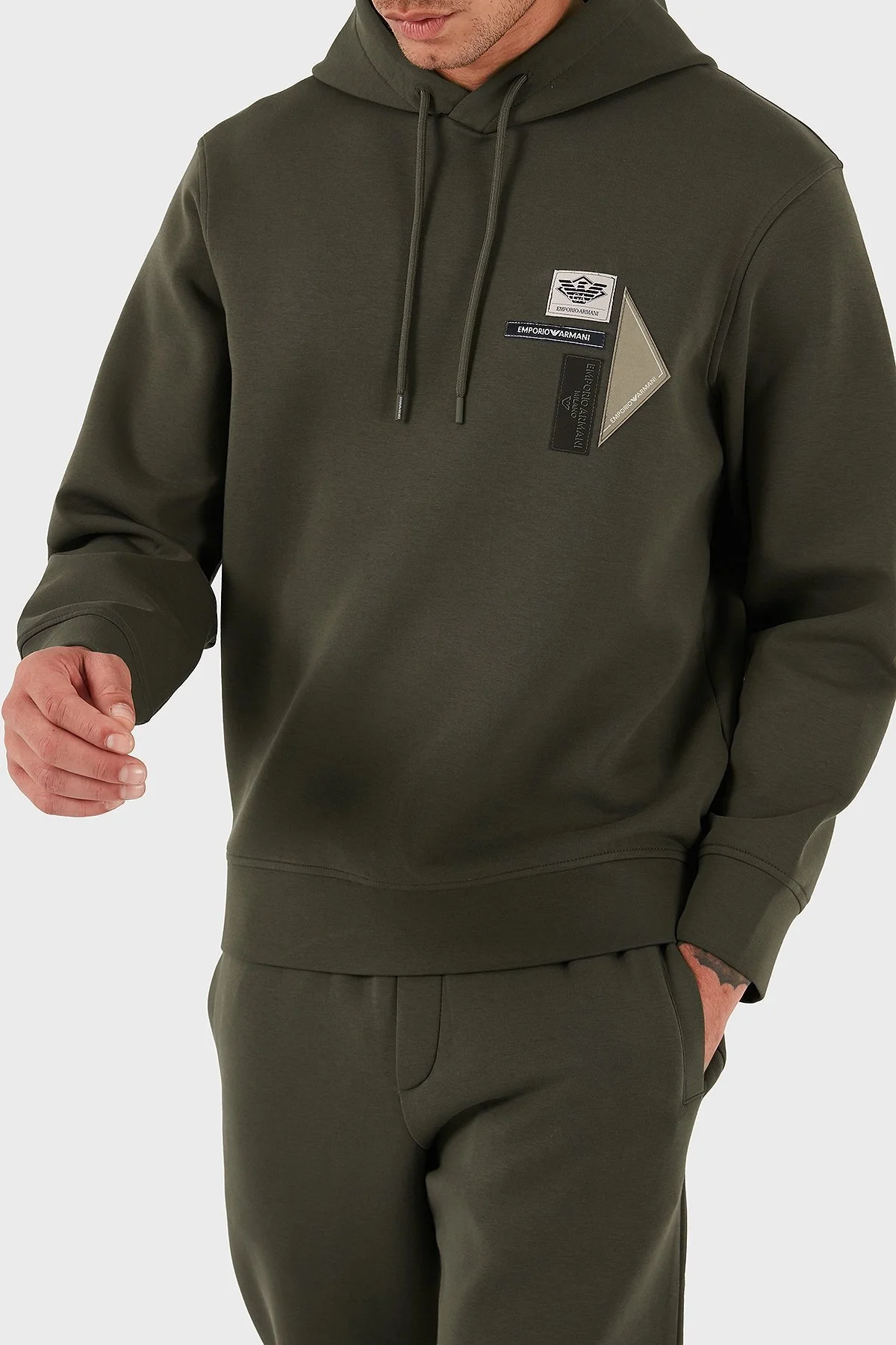 Emporio Armani Logolu Pamuklu Regular Fit Kapüşonlu Erkek Sweat EM003587 AF10013 U8120 HAKİ - 10
