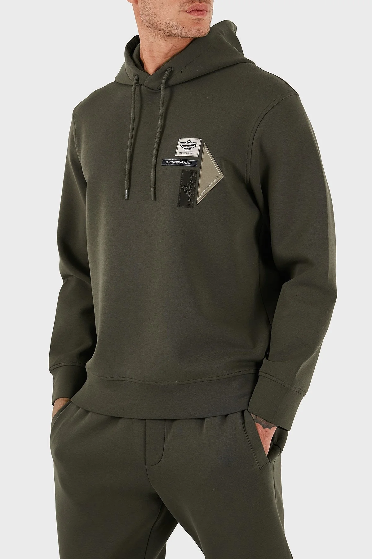 Emporio Armani Logolu Pamuklu Regular Fit Kapüşonlu Erkek Sweat EM003587 AF10013 U8120 HAKİ - 11