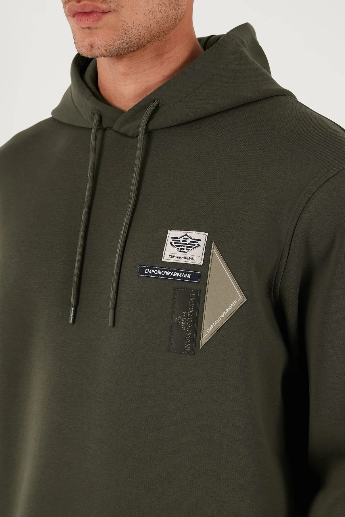 Emporio Armani Logolu Pamuklu Regular Fit Kapüşonlu Erkek Sweat EM003587 AF10013 U8120 HAKİ - 12