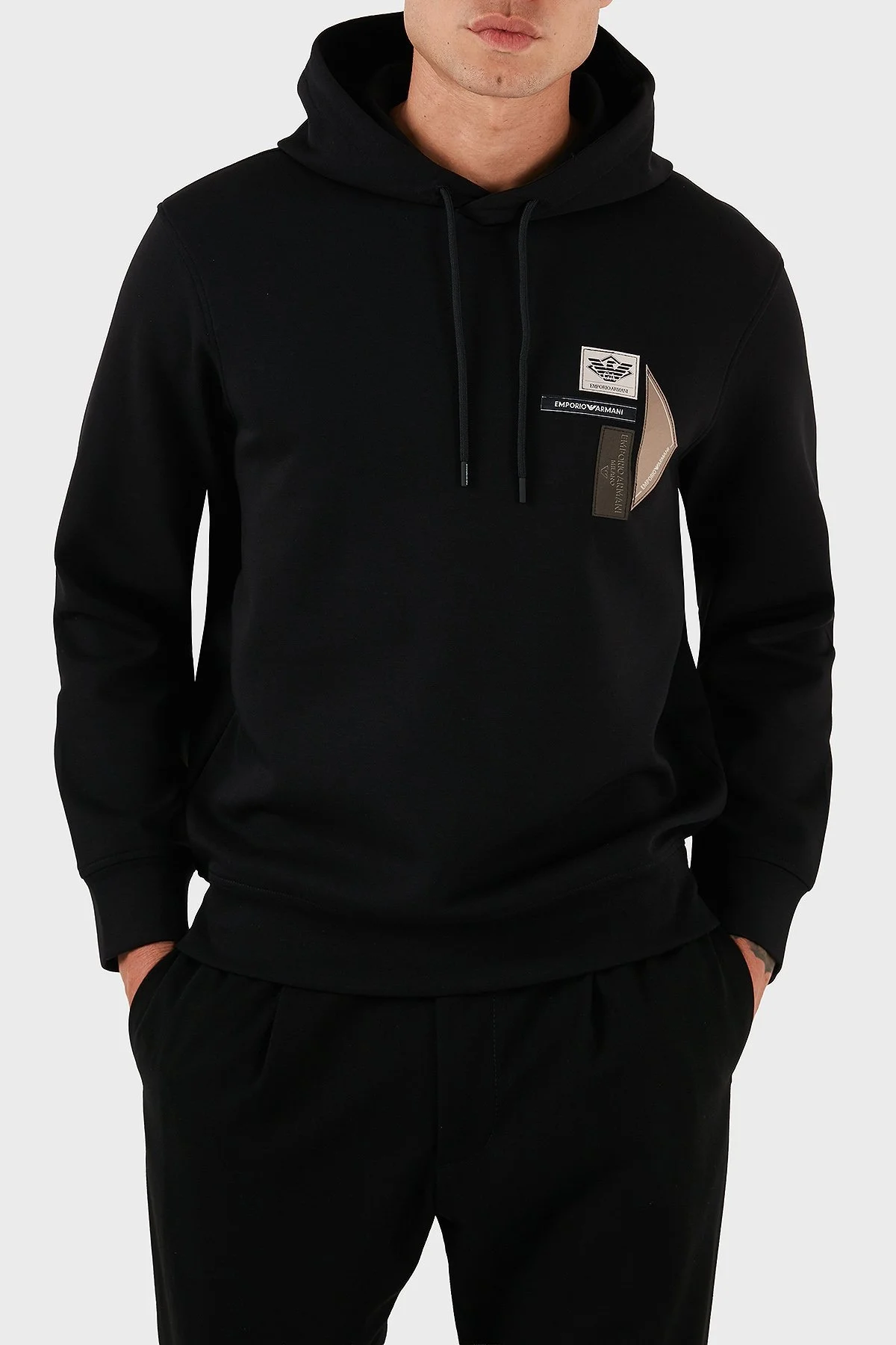 Emporio Armani Logolu Pamuklu Regular Fit Kapüşonlu Erkek Sweat EM003587 AF10013 UC001 SİYAH - 3