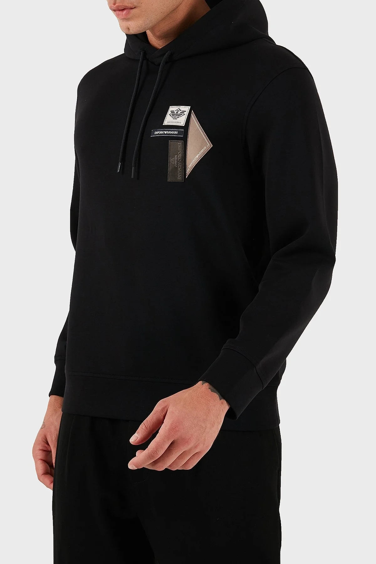 Emporio Armani Logolu Pamuklu Regular Fit Kapüşonlu Erkek Sweat EM003587 AF10013 UC001 SİYAH - 4