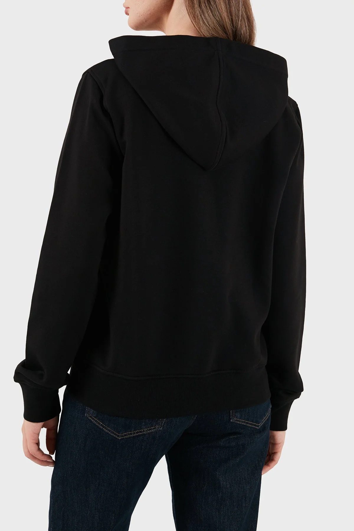Emporio Armani Logolu Pamuklu Regular Fit Kapüşonlu Yaka Bayan Sweat EW000392 AF15356 UC001 SİYAH - 3
