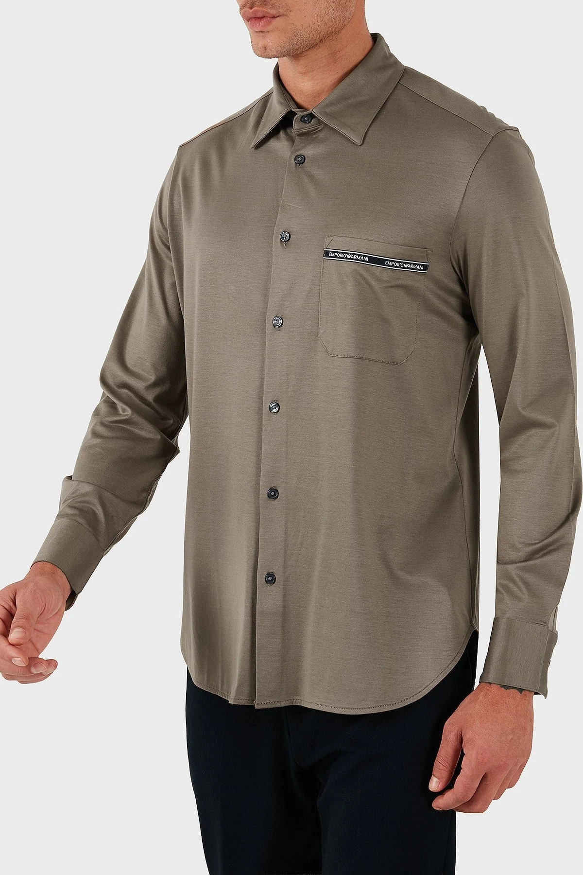 Emporio Armani Logolu Pamuklu Regular Fit Klasik Yaka Erkek Gömlek EM003055 AF10761 U6189 BEJ - 3