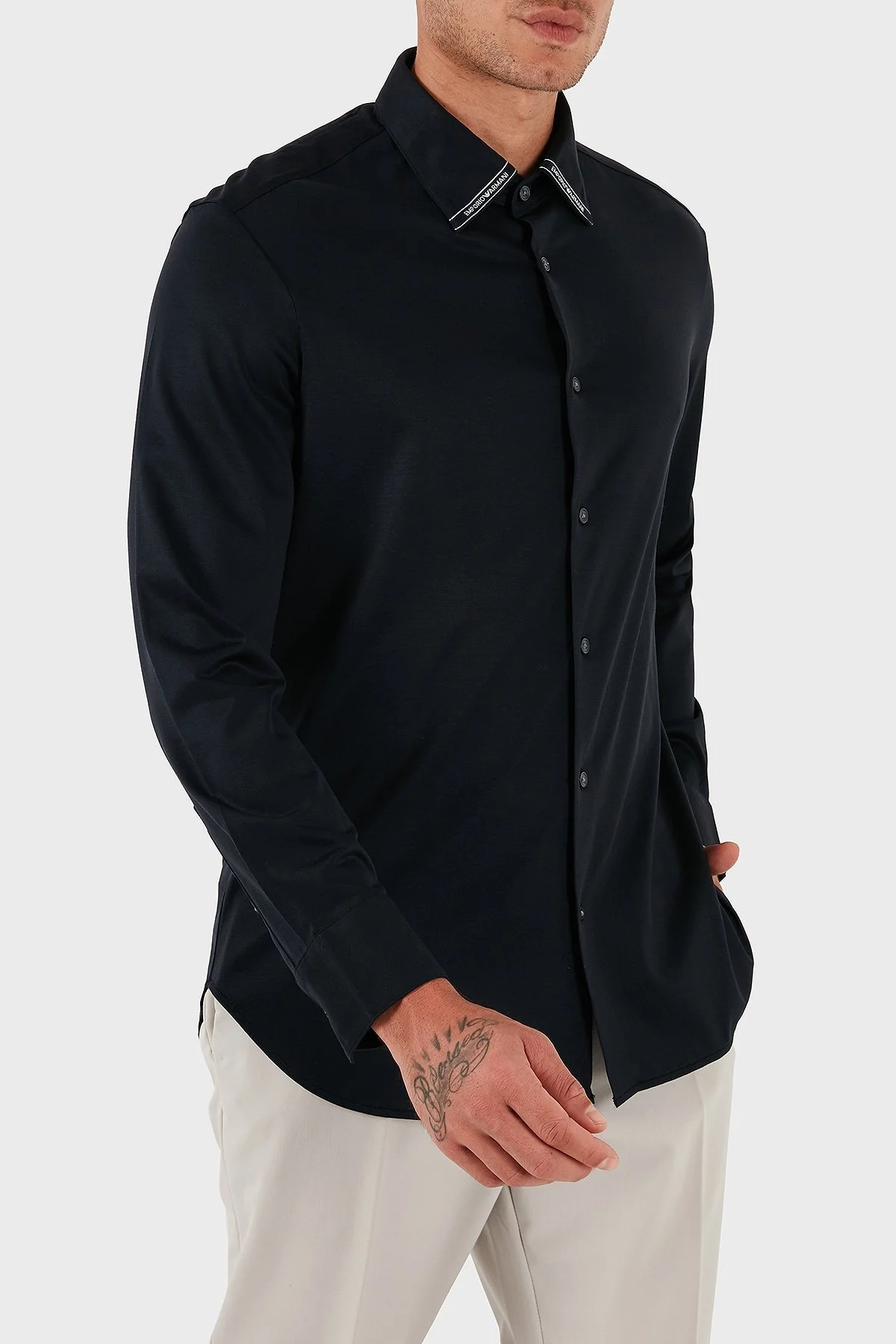 Emporio Armani Logolu Pamuklu Regular Fit Klasik Yaka Erkek Gömlek EM003055 AF10761 UB118 LACİVERT - 3