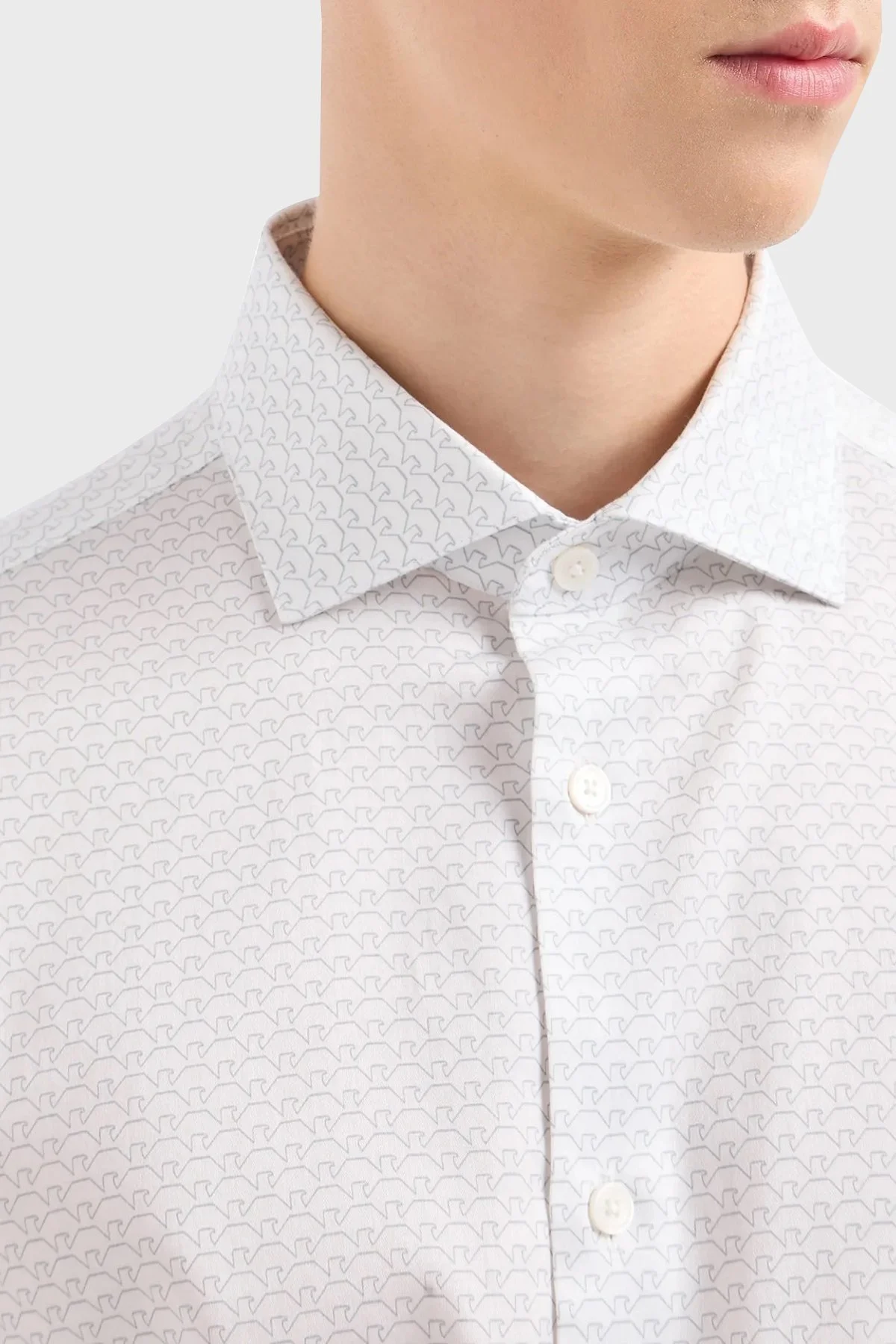 Emporio Armani Logolu Pamuklu Slim Fit Erkek Gömlek 6D1C86 1NPBZ F121 BEYAZ - 2