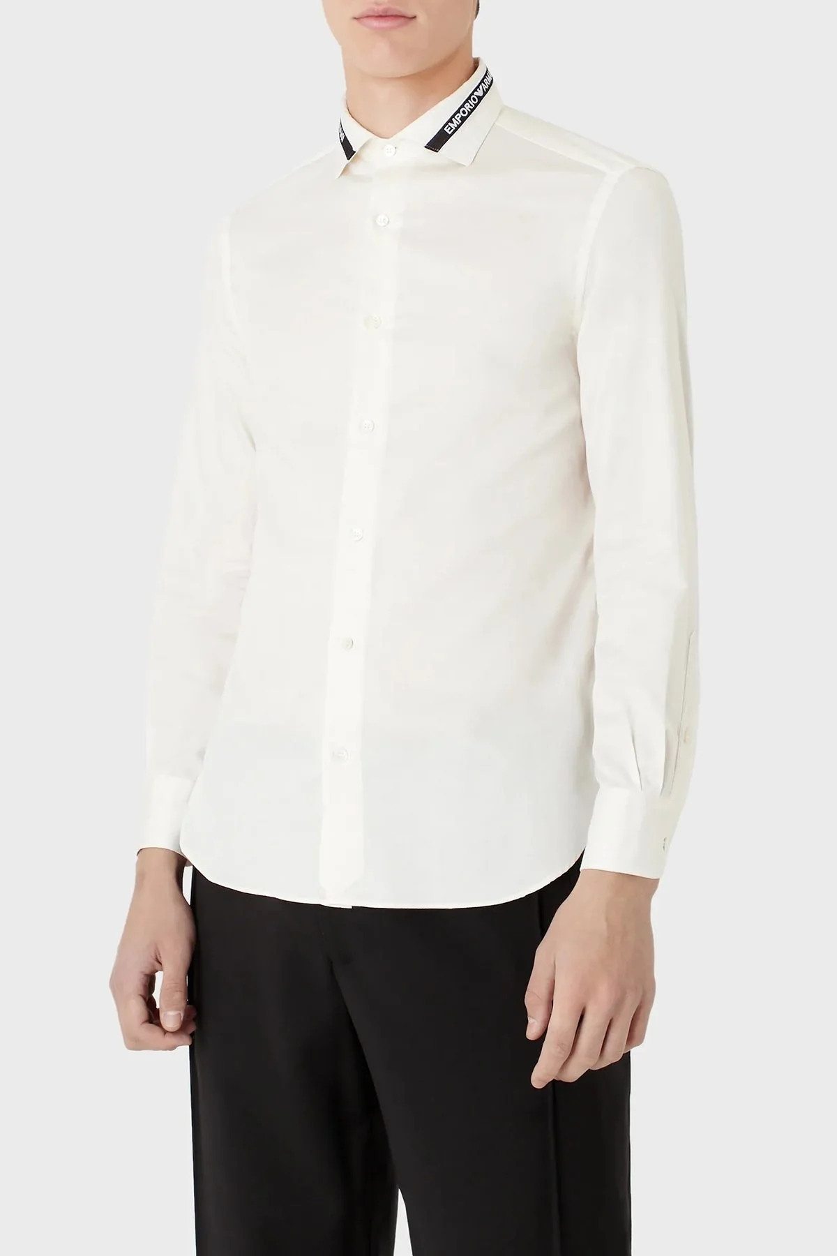 Emporio Armani Logolu Pamuklu Slim Fit Erkek Gömlek 6L1C86 1NT7Z 01A6 BEYAZ - 1