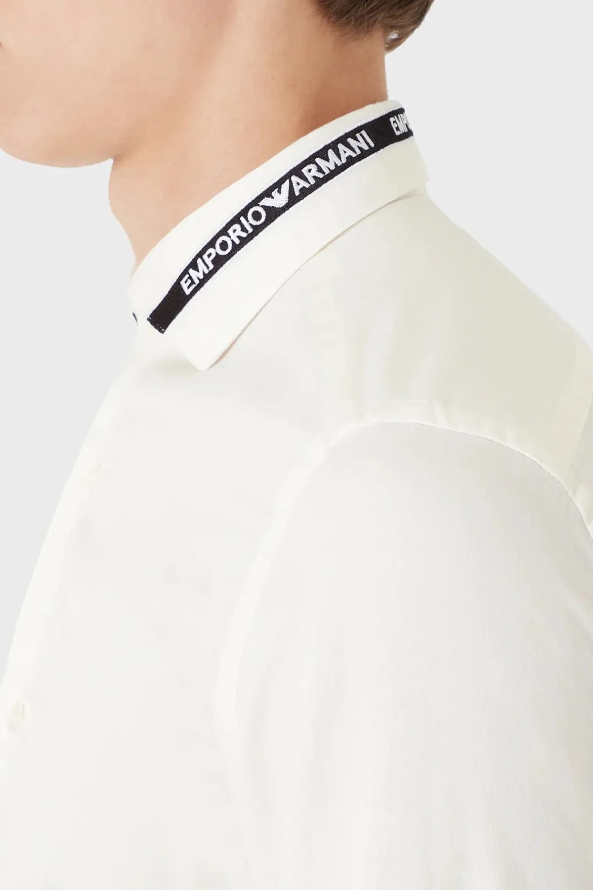 Emporio Armani Logolu Pamuklu Slim Fit Erkek Gömlek 6L1C86 1NT7Z 01A6 BEYAZ - 3