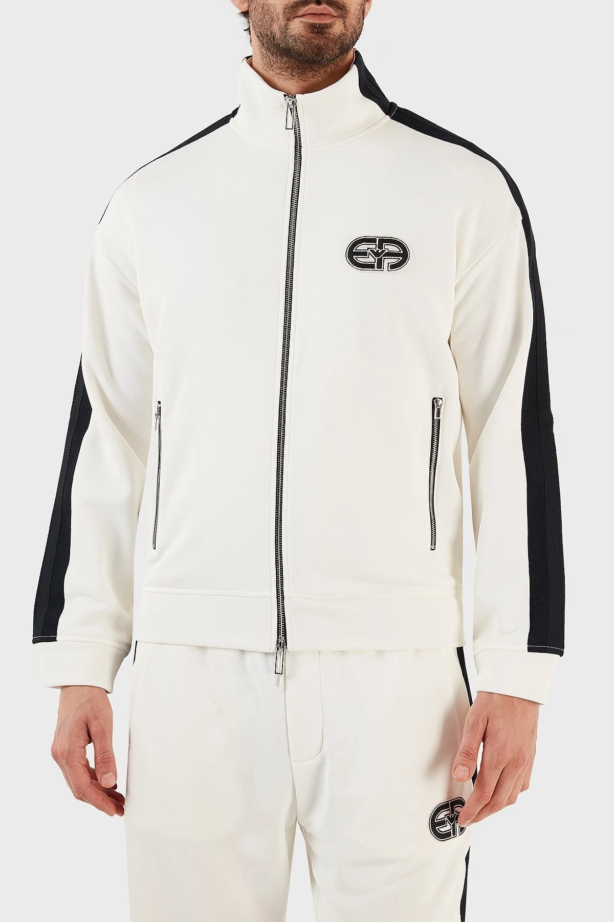 Emporio Armani Logolu Pamuklu Slim Fit Fermuarlı Dik Yaka Erkek Sweat 3R1MCX 1JLYZ 0128 EKRU - 1