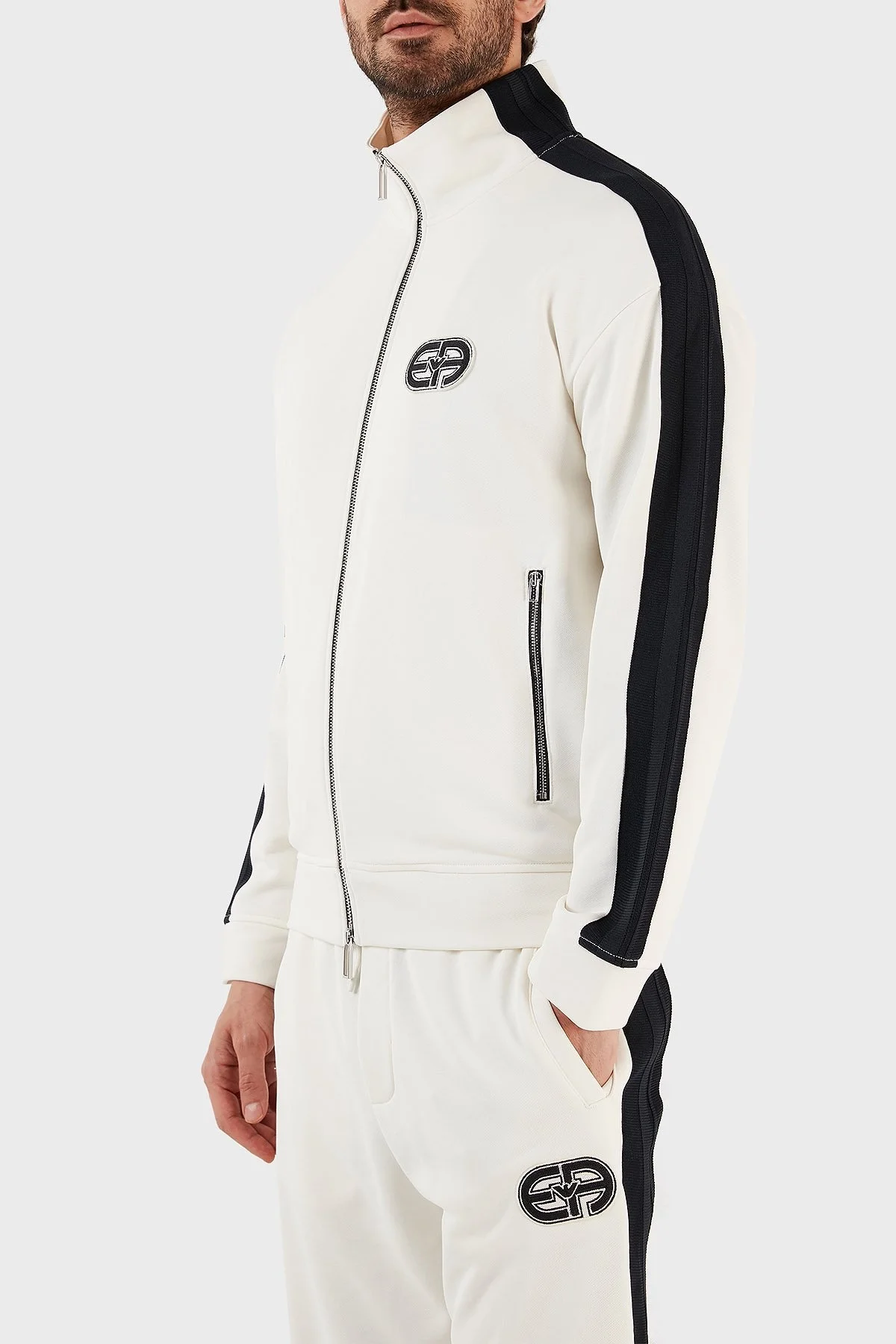 Emporio Armani Logolu Pamuklu Slim Fit Fermuarlı Dik Yaka Erkek Sweat 3R1MCX 1JLYZ 0128 EKRU - 2