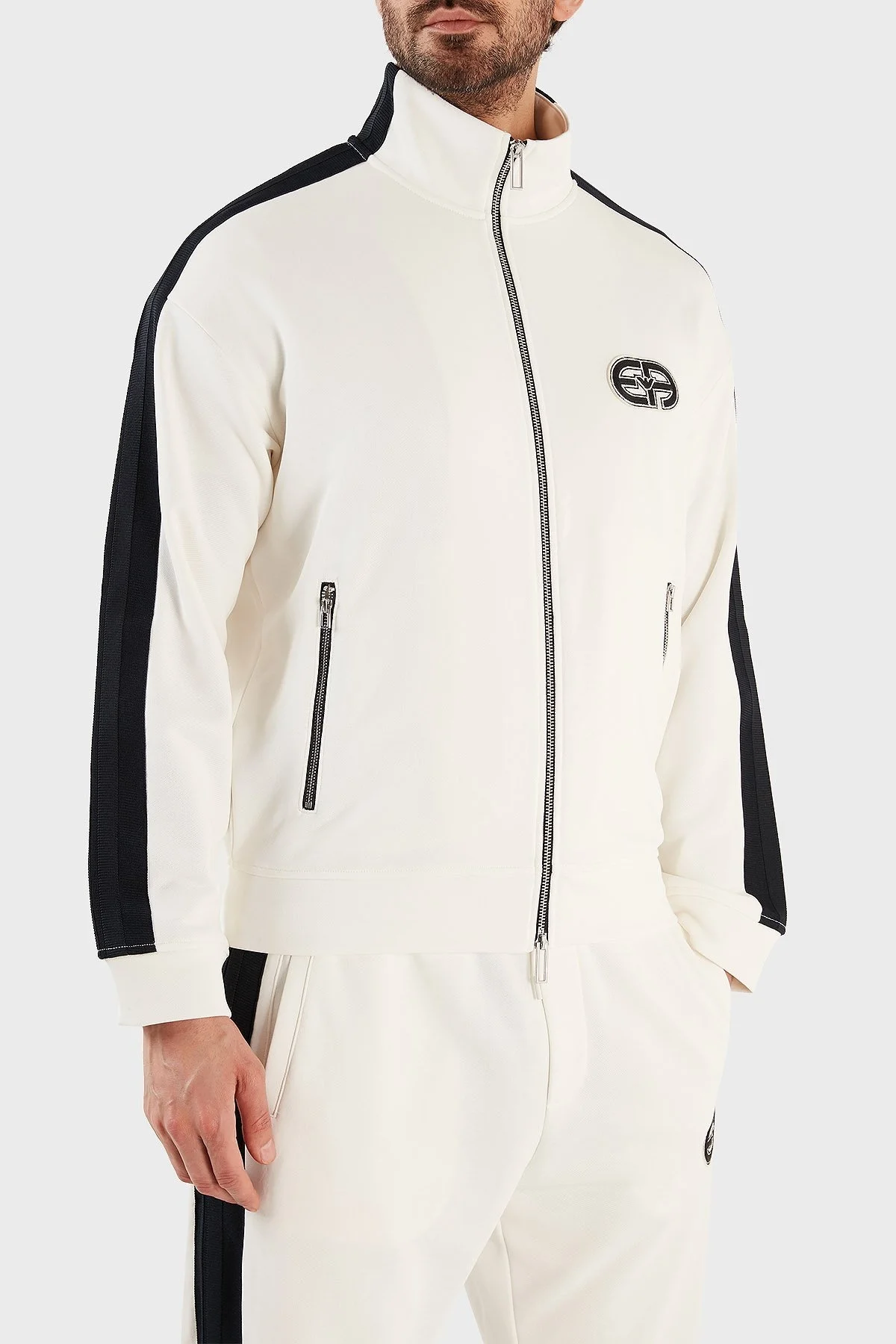 Emporio Armani Logolu Pamuklu Slim Fit Fermuarlı Dik Yaka Erkek Sweat 3R1MCX 1JLYZ 0128 EKRU - 3