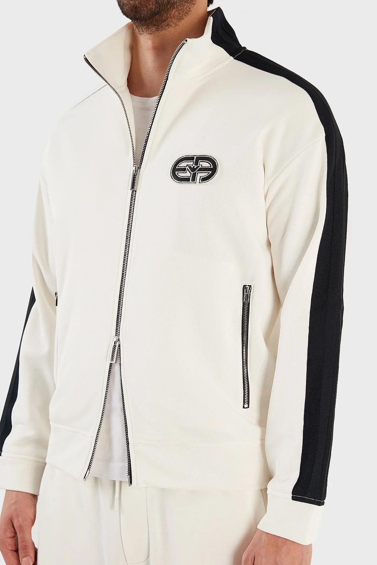 Emporio Armani Logolu Pamuklu Slim Fit Fermuarlı Dik Yaka Erkek Sweat 3R1MCX 1JLYZ 0128 EKRU - 4