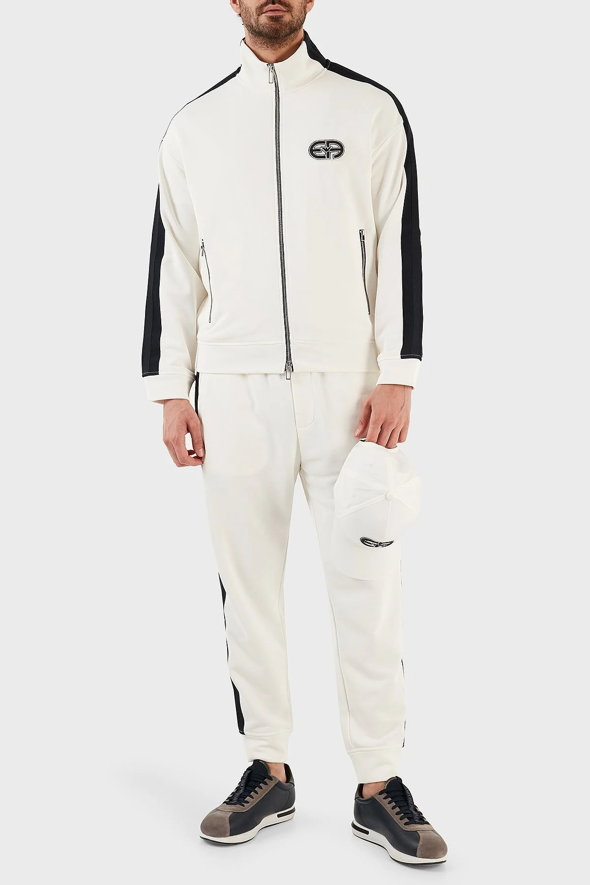 Emporio Armani Logolu Pamuklu Slim Fit Fermuarlı Dik Yaka Erkek Sweat 3R1MCX 1JLYZ 0128 EKRU - 5