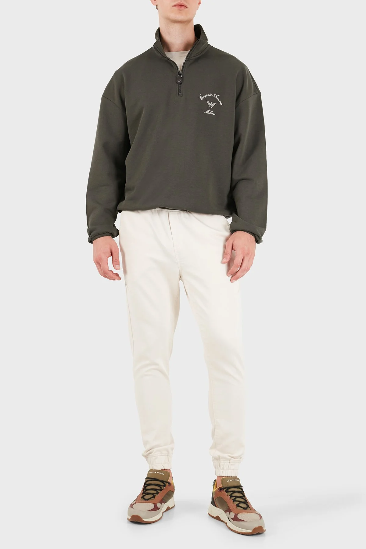 Emporio Armani Logolu Pamuklu Yarım Fermuarlı Dik Yaka Erkek Sweat EM006474 AF28006 U6139 Koyu kahve - 2