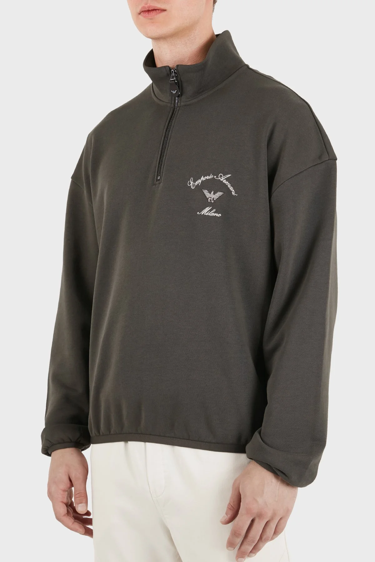 Emporio Armani Logolu Pamuklu Yarım Fermuarlı Dik Yaka Erkek Sweat EM006474 AF28006 U6139 Koyu kahve - 4