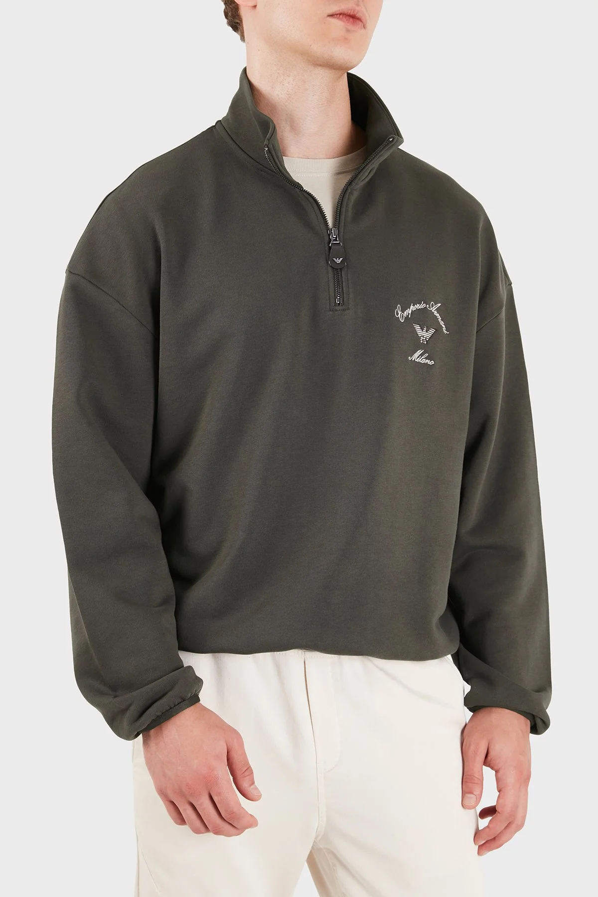 Emporio Armani Logolu Pamuklu Yarım Fermuarlı Dik Yaka Erkek Sweat EM006474 AF28006 U6139 Koyu kahve - 5