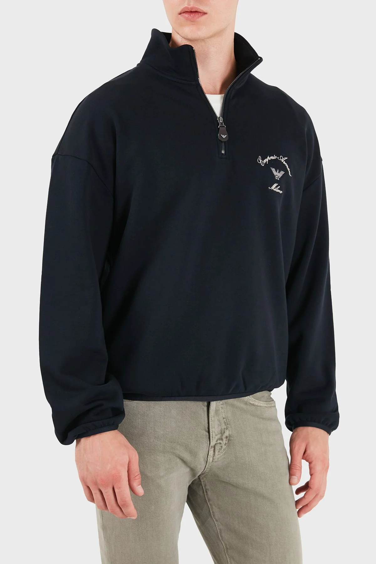 Emporio Armani Logolu Pamuklu Yarım Fermuarlı Dik Yaka Erkek Sweat EM006474 AF28006 UB118 Lacivert - 4
