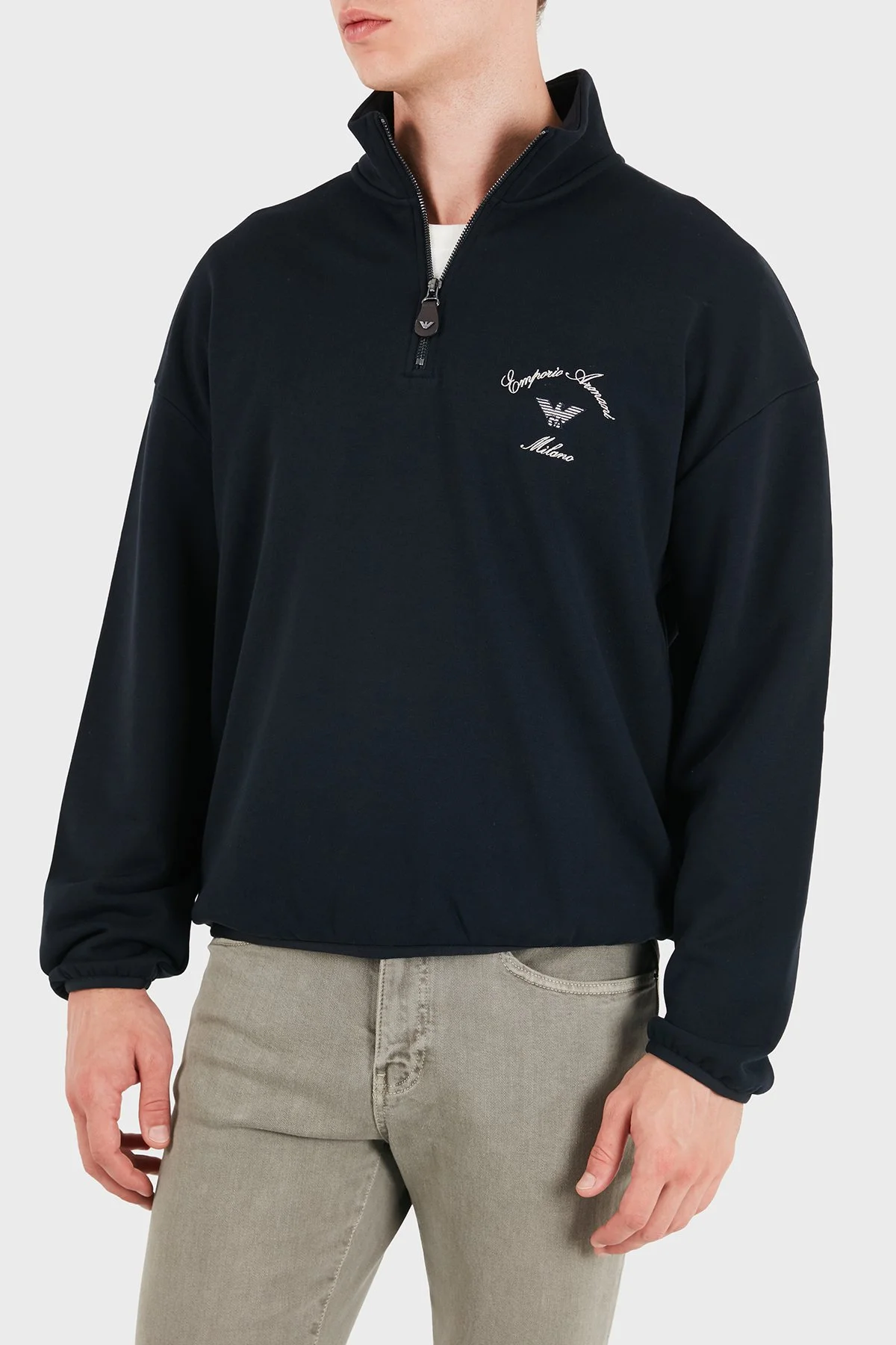 Emporio Armani Logolu Pamuklu Yarım Fermuarlı Dik Yaka Erkek Sweat EM006474 AF28006 UB118 Lacivert - 5