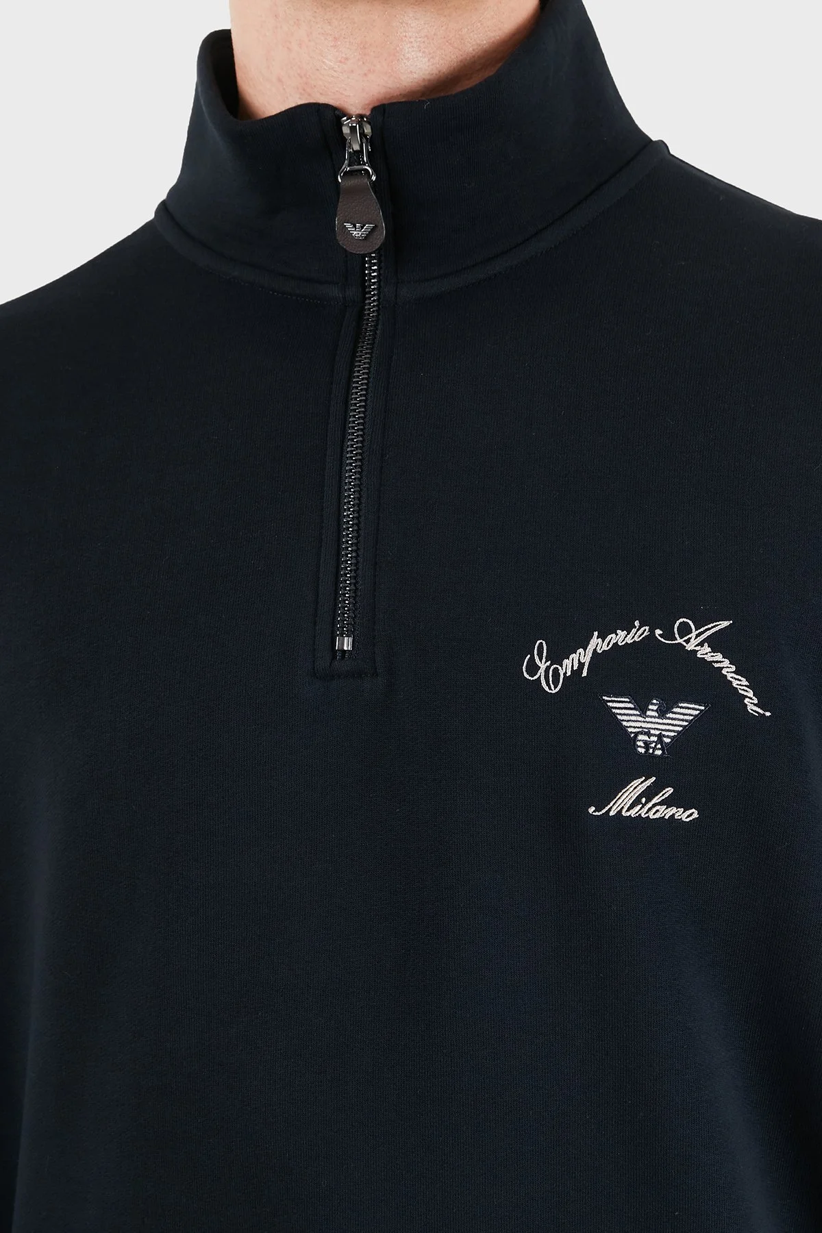 Emporio Armani Logolu Pamuklu Yarım Fermuarlı Dik Yaka Erkek Sweat EM006474 AF28006 UB118 Lacivert - 6