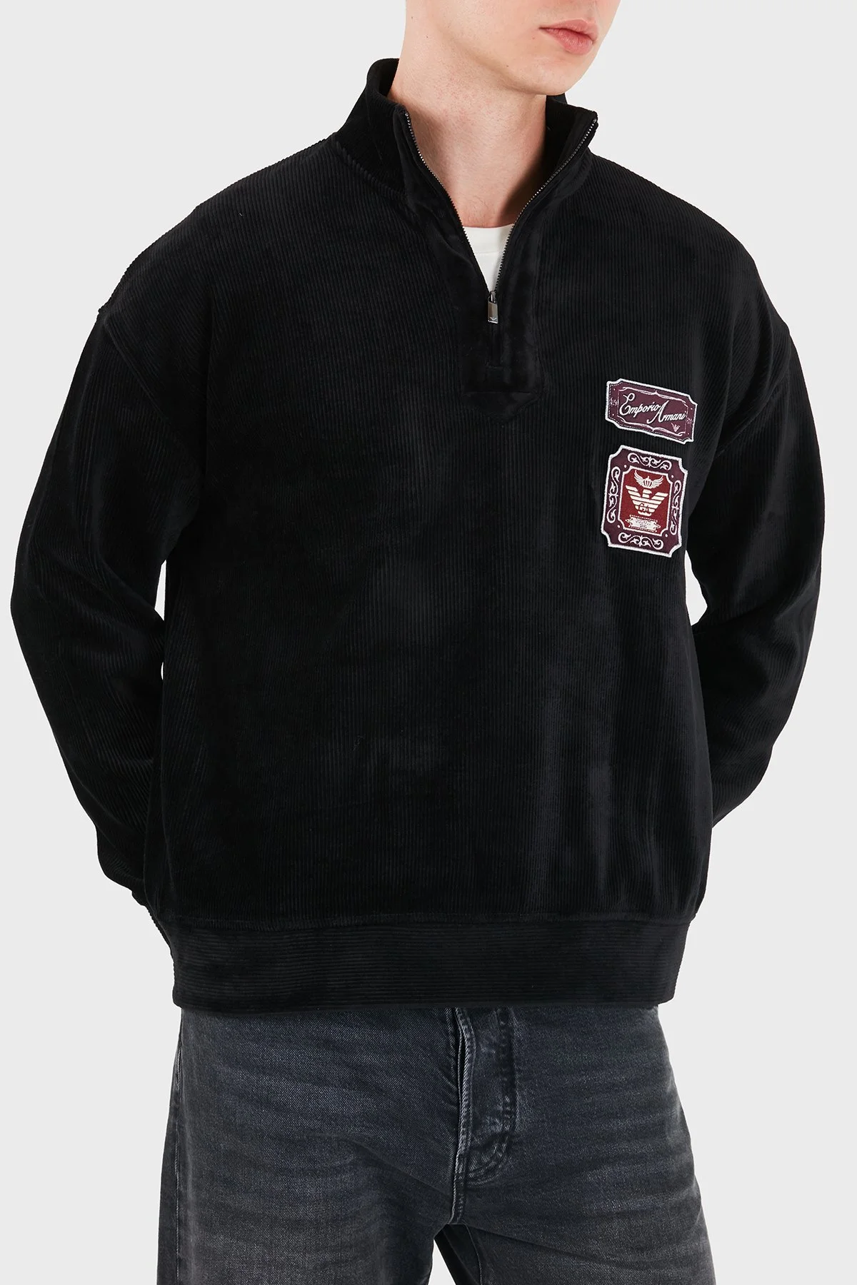 Emporio Armani Logolu Pamuklu Yarım Fermuarlı Dik Yaka Erkek Sweat EM006862 AF28110 UC001 Siyah - 1