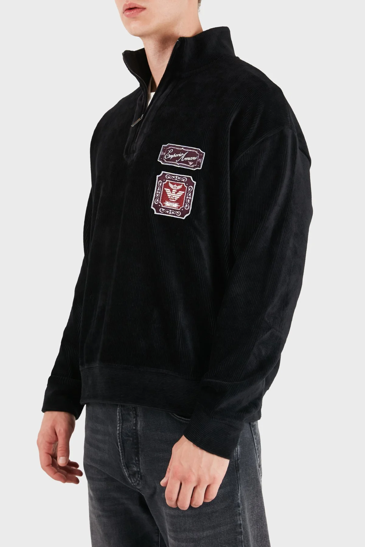 Emporio Armani Logolu Pamuklu Yarım Fermuarlı Dik Yaka Erkek Sweat EM006862 AF28110 UC001 Siyah - 4